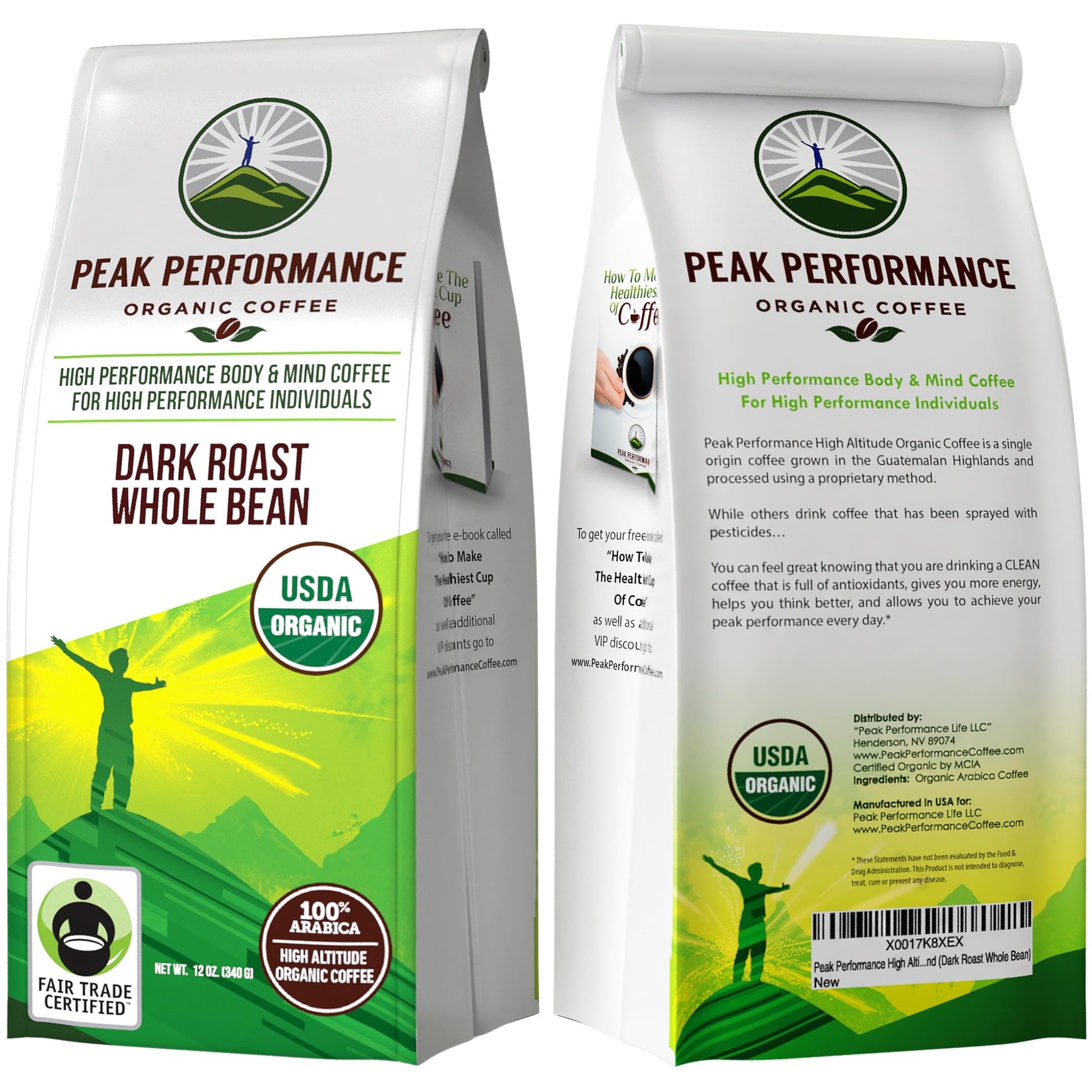Peak Performance High Altitude Organic Coffee - Fair Trade, Low Acid, Non GMO, and Beans Full of Antioxidants - Dark Roast Smooth Tasting USDA Certified Organic Whole Bean Coffee Bag 12 oz Peak Performance buy supplements canada