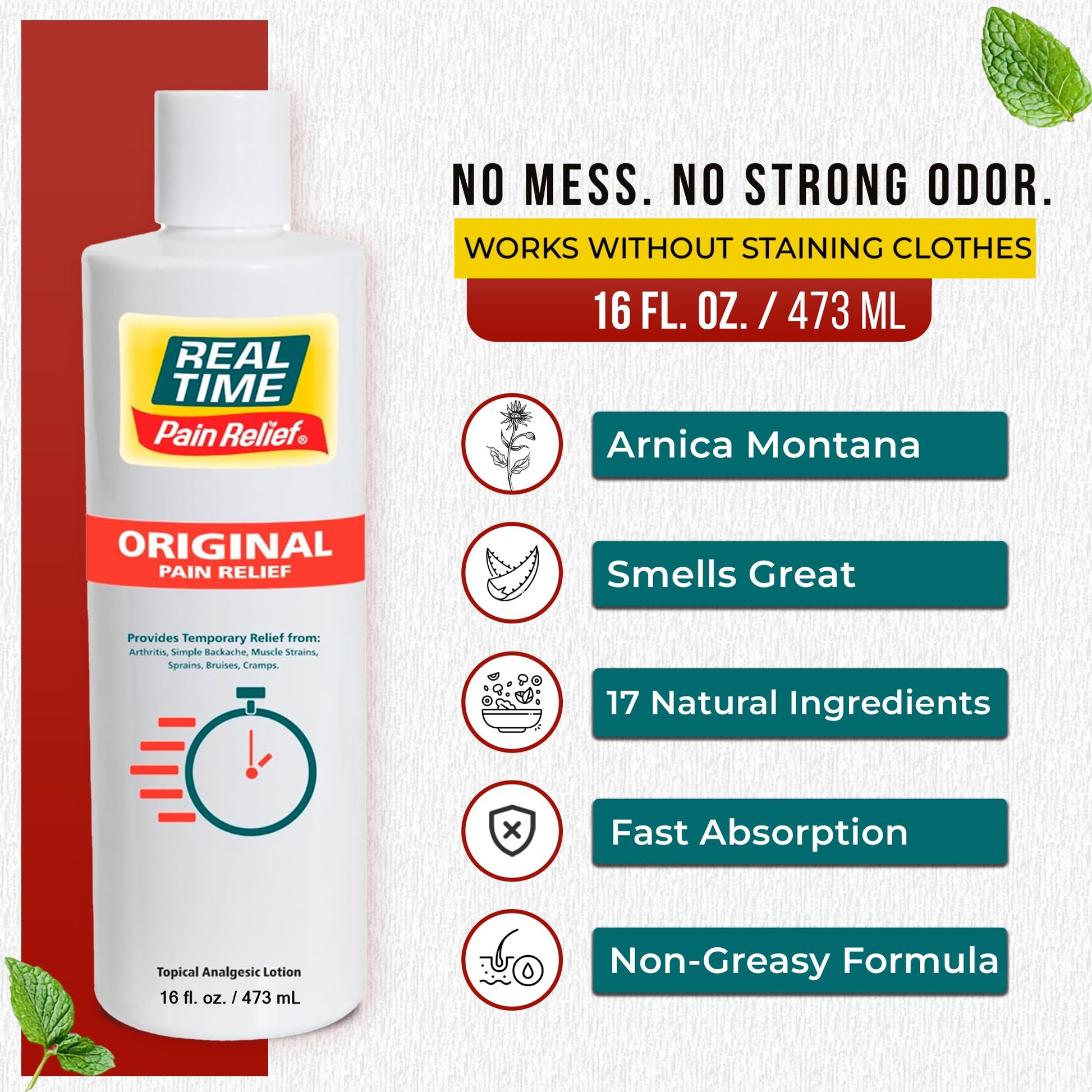Real Time Pain Relief Cream 16oz Bottle | 17 Natural Ingredients: 1.25% Menthol, Arnica & MSM | Muscle Strain & Joint Discomfort Relief for Arthritis, Cramps, Sprains, Bruises, Hands, Back & Knee Pain Real Time Pain Relief buy supplements canada