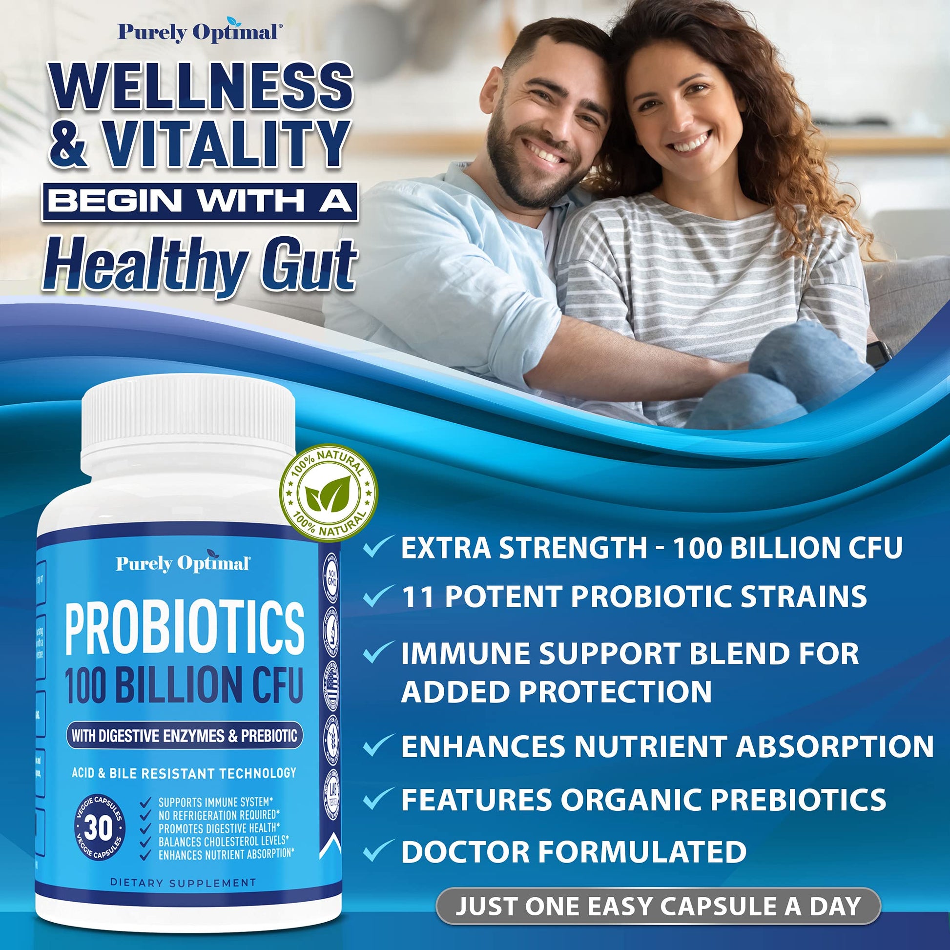 Purely Optimal Premium Probiotics 100 Billion CFU w/Digestive Enzymes Purely Optimal buy supplements canada