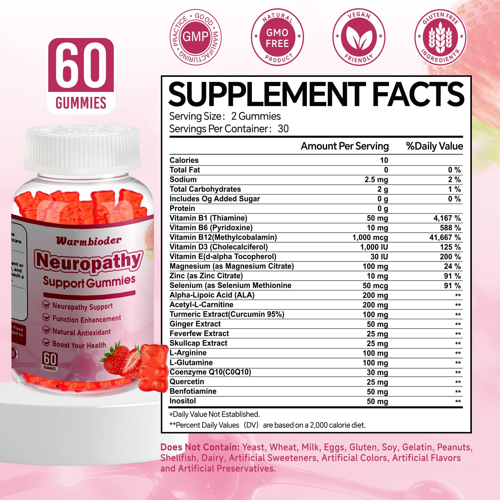 Sugar Free Neuropathy Support Gummies for Nerve – Enhanced Nerve Health, Regeneration, Cognitive Support with Vitamin B1, B6, B12, Magnesium, ALA, Turmeric, CoQ10 & More Warmbioder buy supplements canada