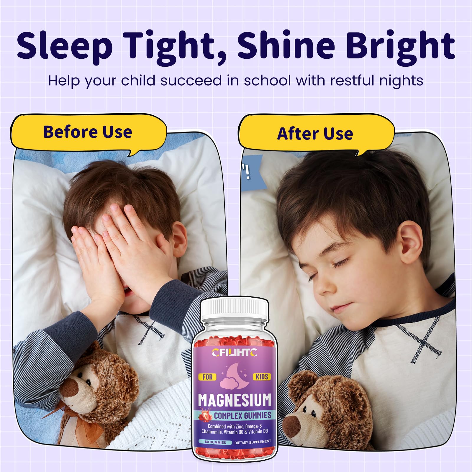Kids Magnesium Gummies-Magnesium Glycinate Gummies for Kids Supplement-w/Zinc, Chamomile, Omega-3, Vitamin B6, D3 - for Sleep, Relaxation, Brain, Bones, Children's Calm, Sugar Free Strawberry 60ct CFILIHTC buy supplements canada