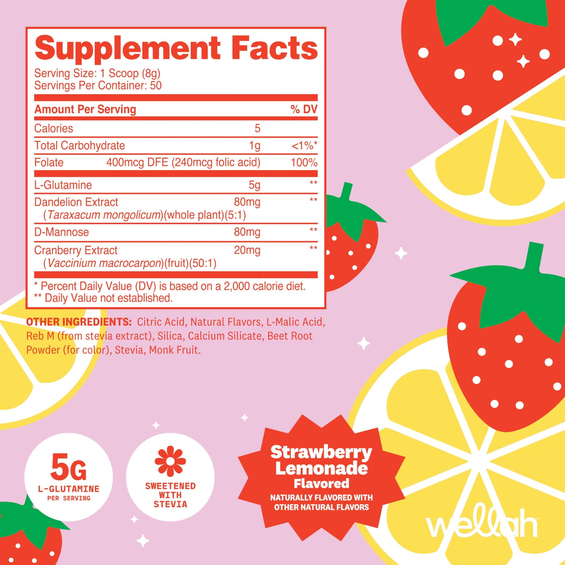 Wellah L-Glutamine Strawberry Lemonade Flavored (50 Servings) - 5g L-Glutamine Per Serving, Sweetened with Stevia Wellah buy supplements canada