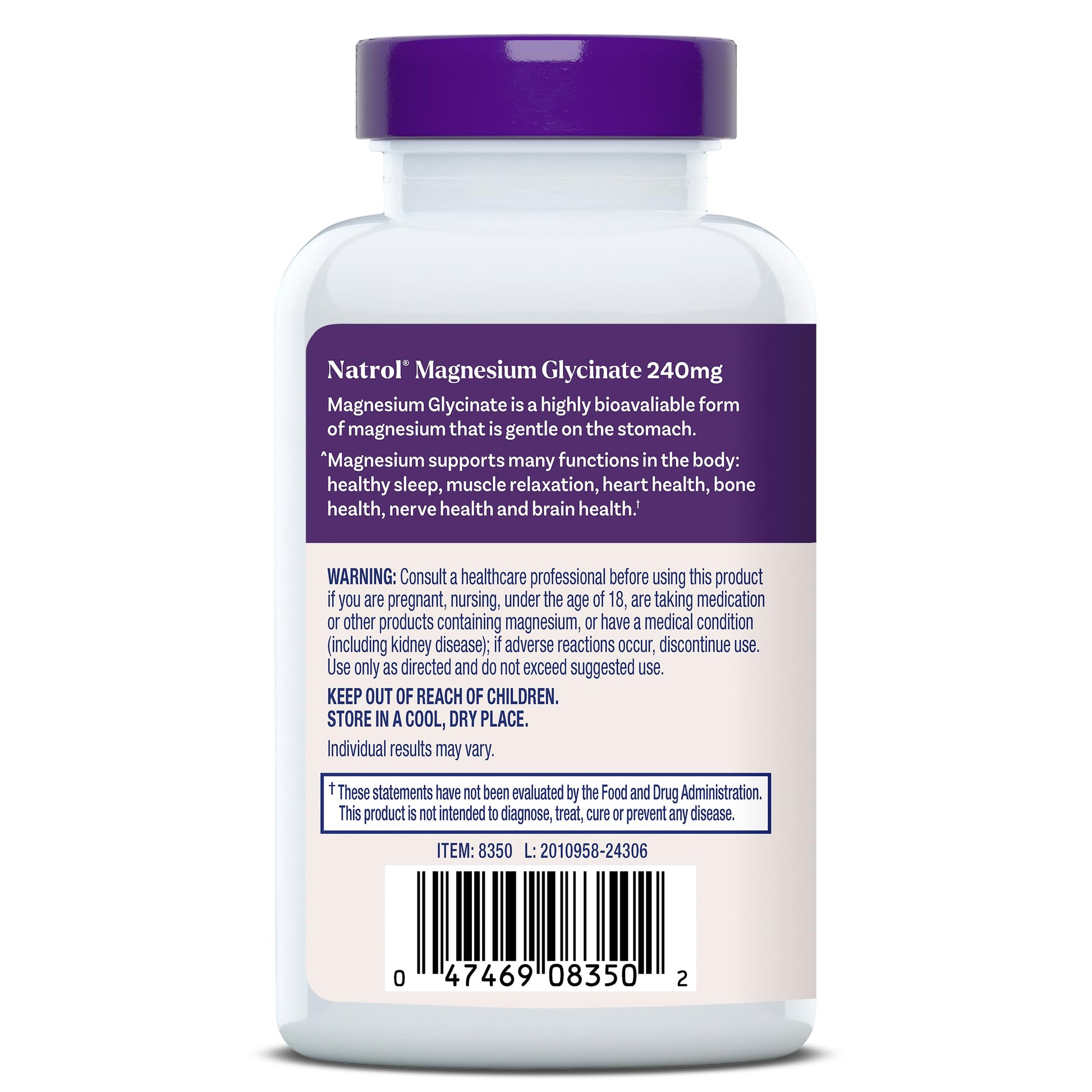 Natrol Magnesium Glycinate Supplements 240 mg - High Absorption - Calm Magnesium Glycinate for Sleep - 60 Capsules, 30 Day Supply Natrol buy supplements canada