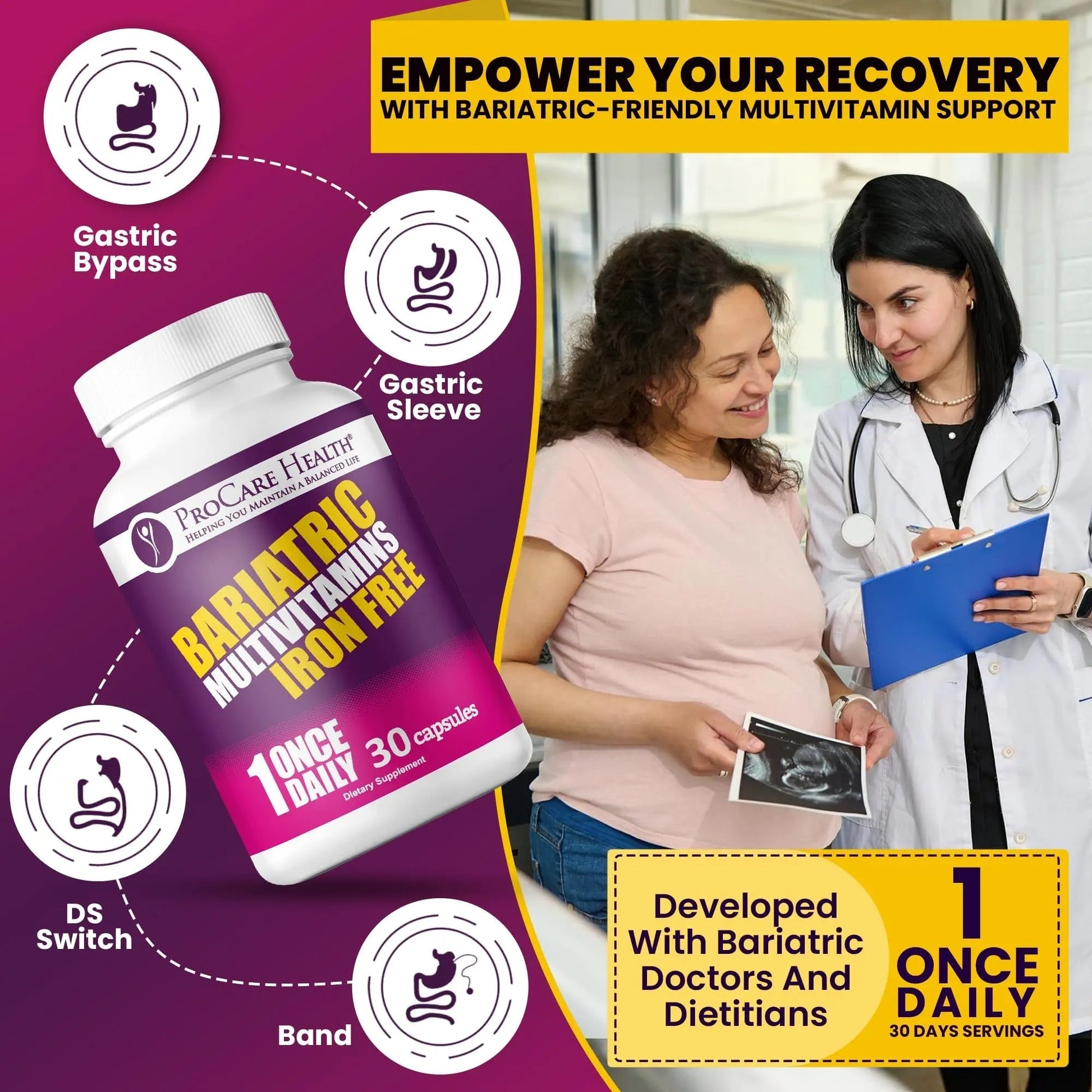 Procare Health Bariatric Multivitamin with Iron Free (30 Fast Dissolving Veggie Capsule) - Bariatric Vitamins for Gastric Sleeve & Gastric Bypass ProCare Health buy supplements canada