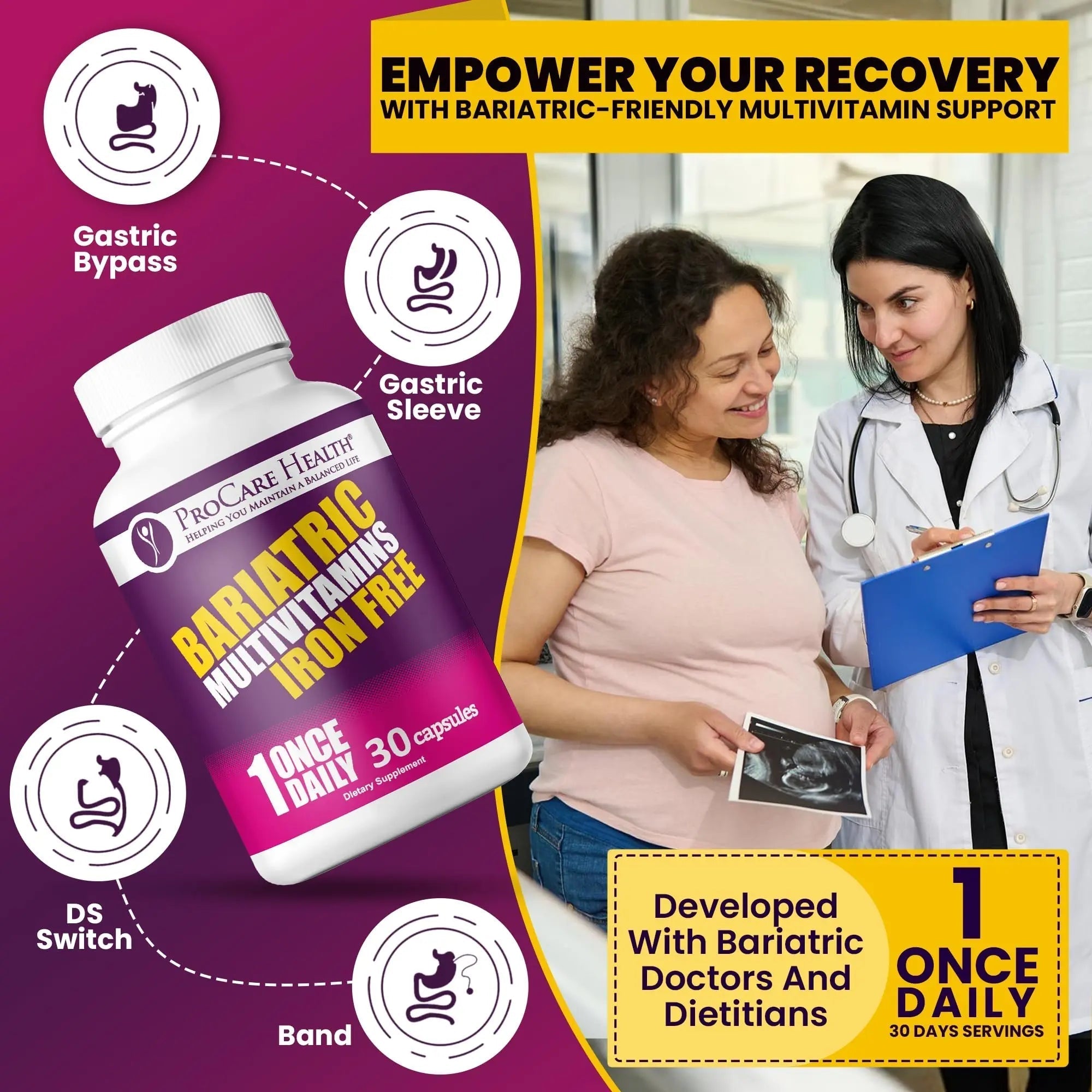 Procare Health Bariatric Multivitamin with Iron Free (30 Fast Dissolving Veggie Capsule) - Bariatric Vitamins for Gastric Sleeve & Gastric Bypass ProCare Health buy supplements canada