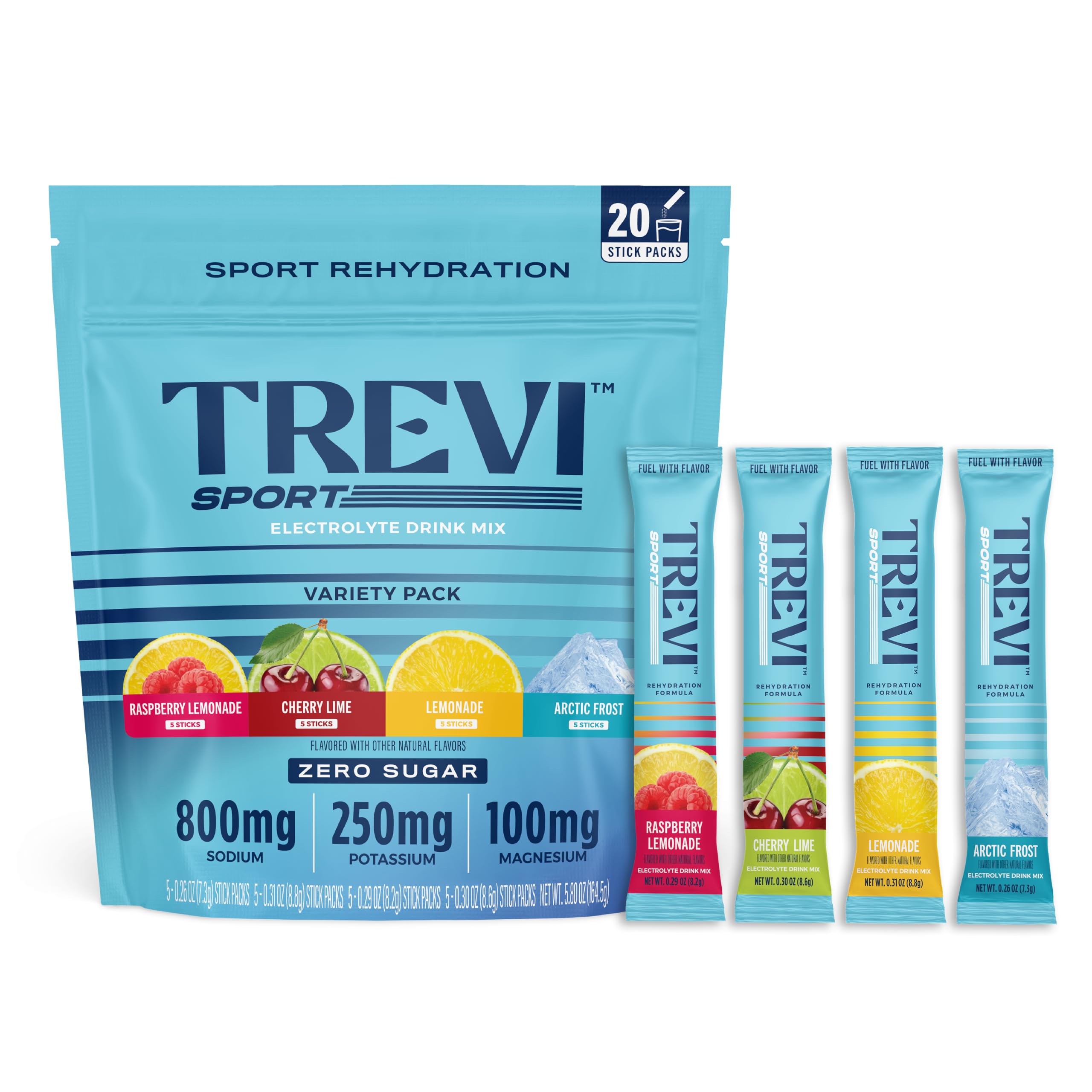 TREVI™ Sport Electrolytes Powder Packets Sugar Free - 800mg Sodium - 250mg Potassium - 100mg Magnesium - Water Drink Mix Rehydration Essentials - 20 Count - Variety Pack TREVI buy supplements canada
