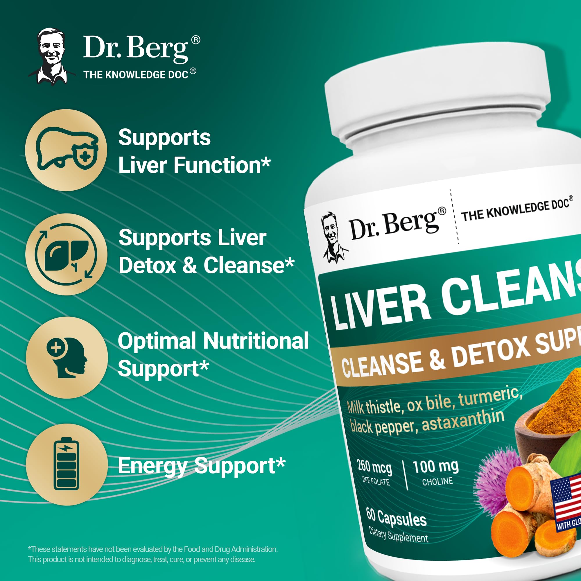 Dr. Berg Liver Cleanse Detox Capsules w/Unique Blend of Milk Thistle, Ox Bile & Folate - Liver Supplement Includes Turmeric, Black Pepper & Choline - 60 Capsules Dr. Berg Nutritionals buy supplements canada