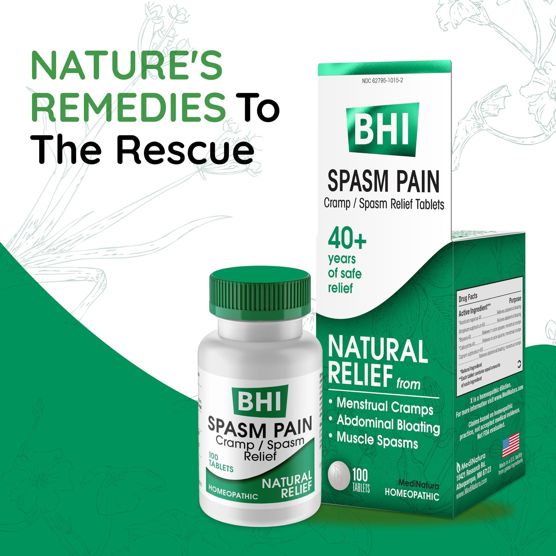 MediNatura BHI Spasm/Cramp Relief - Muscle Spasm Tablets for Full-Body Cramp Support - Menstrual Support - Non-Drowsy - Quick-Dissolve - Non-Addictive - Natural Ingredients - 100 Count MediNatura buy supplements canada