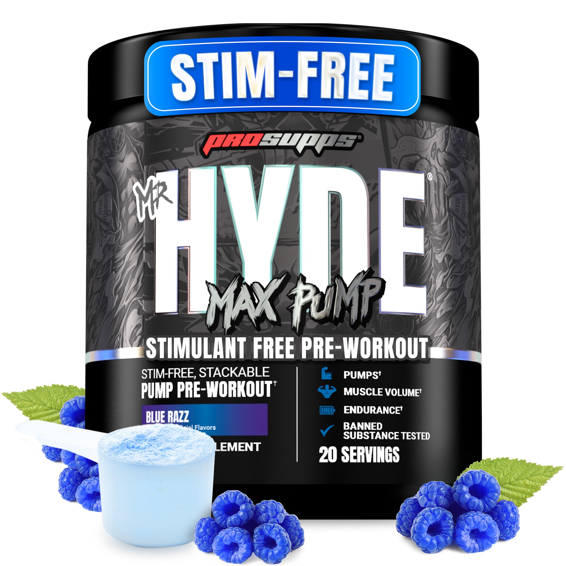 ProSupps Mr. Hyde Max Pump Pre Workout Powder - Stim-Free Preworkout Supports Blood Flow, Muscle Volume & Endurance - Caffeine-Free Nitric Oxide Gym & Fitness Supplements ProSupps buy supplements canada