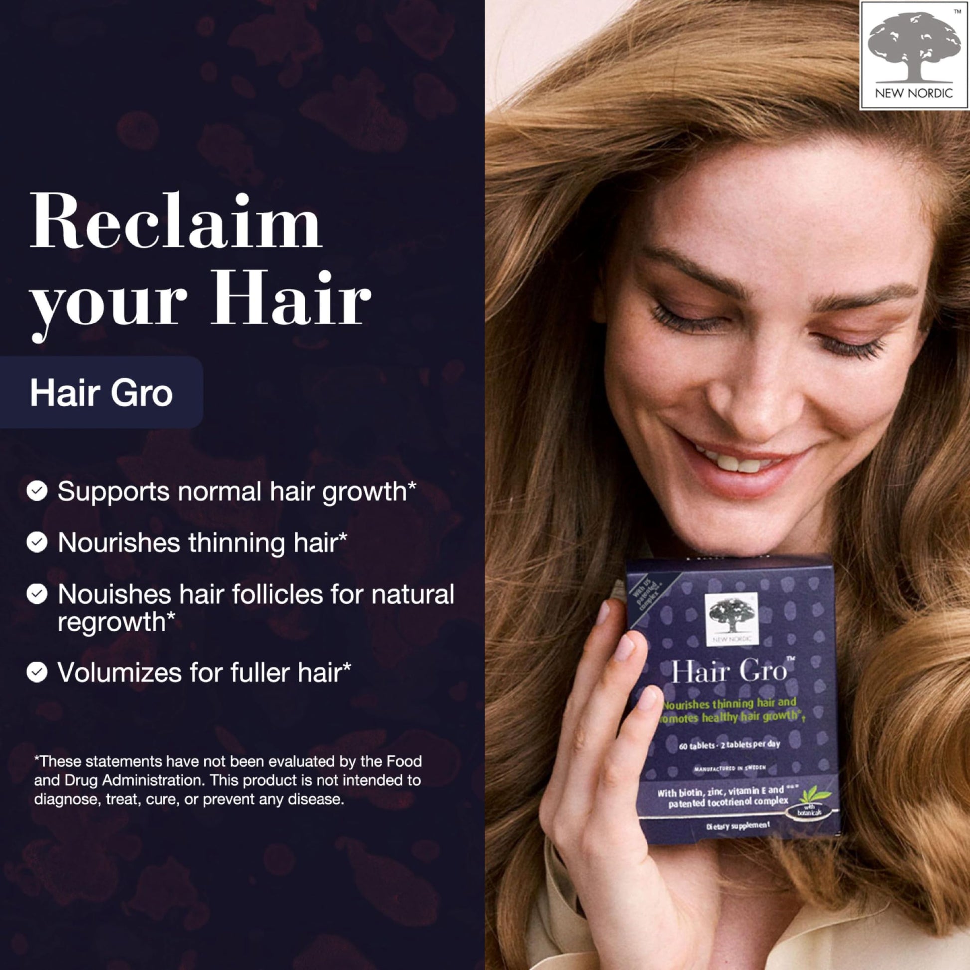 NEW NORDIC Hair GRO, Hair Growth Supplement, Biotin & Palm Fruit Extract Tocotrienols for Natural Regrowth, 60 Count (Pack of 3) NEW NORDIC buy supplements canada