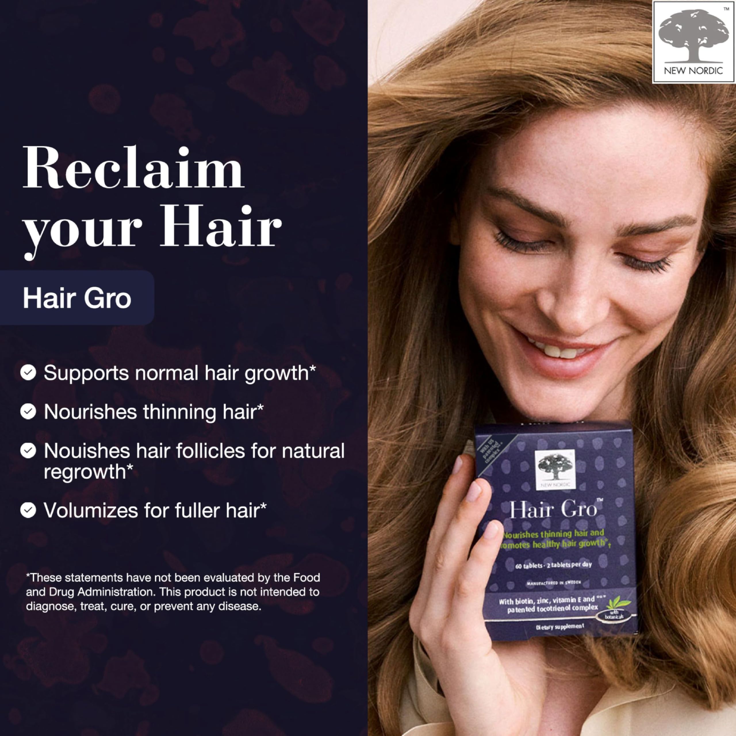 NEW NORDIC Hair GRO, Hair Growth Supplement, Biotin & Palm Fruit Extract Tocotrienols for Natural Regrowth, 60 Count (Pack of 3) NEW NORDIC buy supplements canada