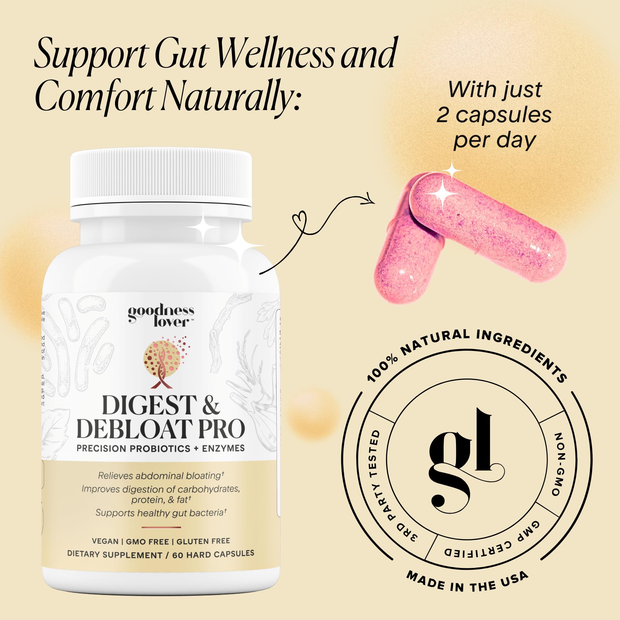 Goodness Lover Digest & Debloat Pro, Natural Digestive Enzymes Probiotics for Bloating Relief and Gas Relief, Probiotic Supplement for Women and Men, Goodness Lover buy supplements canada