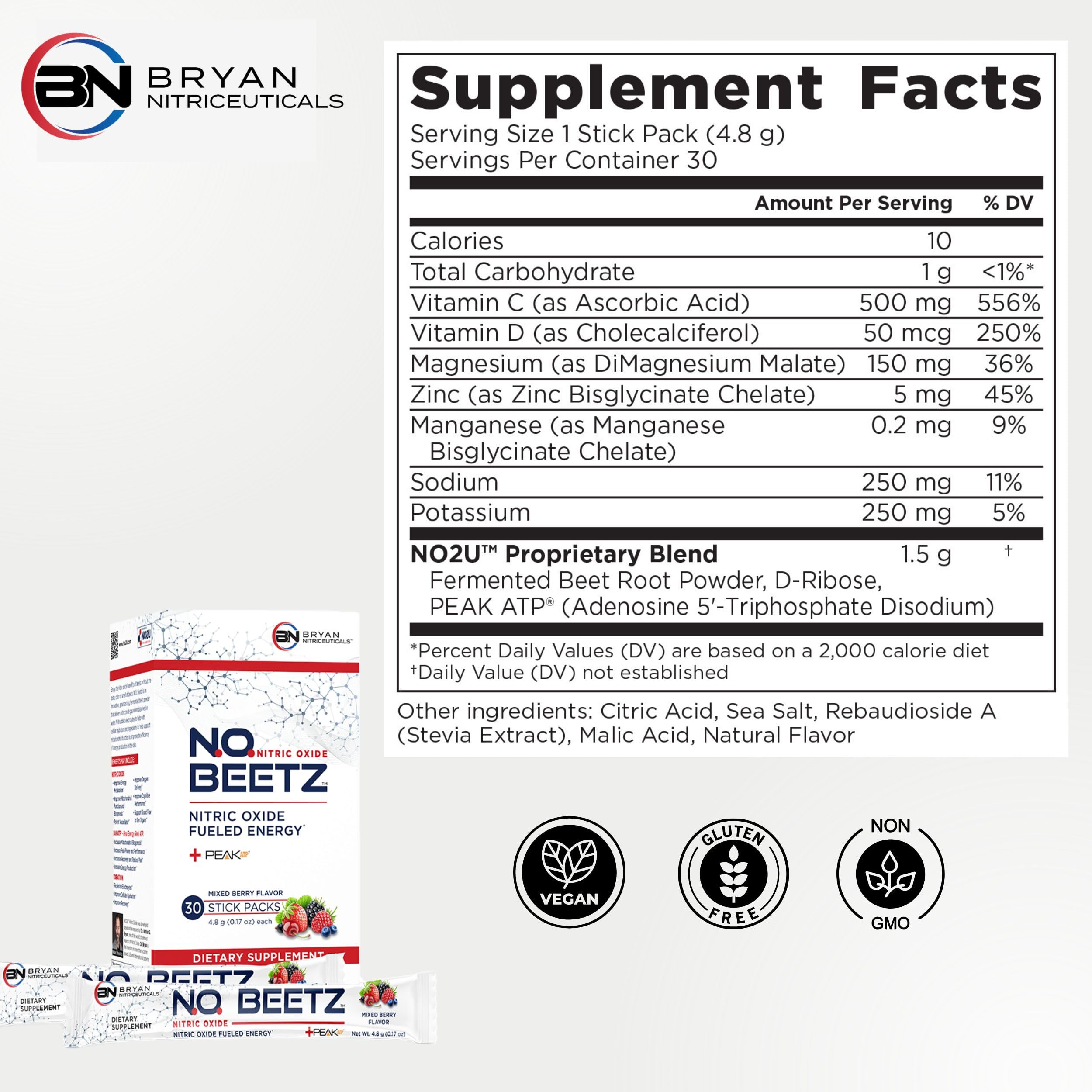 Bryan Nitriceuticals N.O. Beetz Nitric Oxide Fueled Energy Boost Supplement, Hydration & Cellular Energy Production Enhancer, Blend of Vitamins and Minerals (30 Servings) Bryan Nitriceuticals buy supplements canada