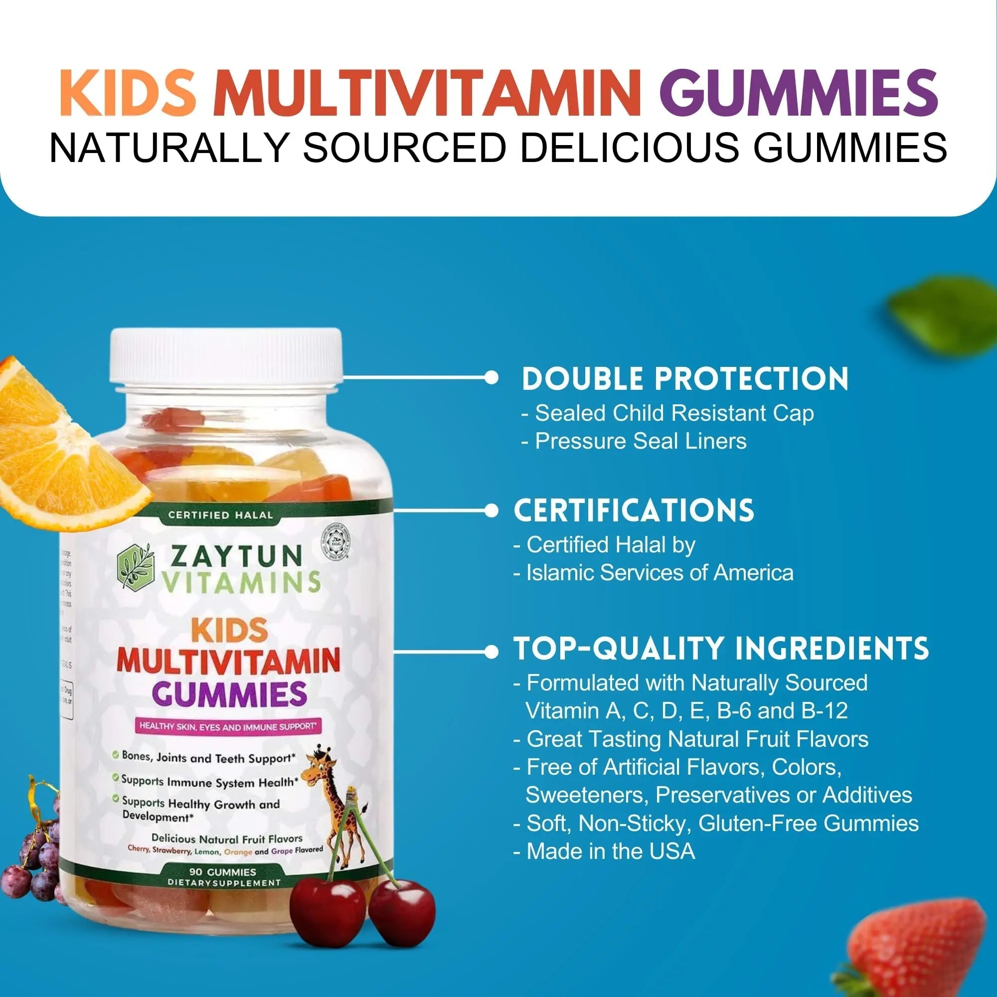 Zaytun Halal Vitamins for Kids Multivitamin Gummies, Naturally Sourced Vitamin A, C, D, E, B6, B12, Biotin - Vegetarian, No Gelatin Zaytun Vitamins buy supplements canada
