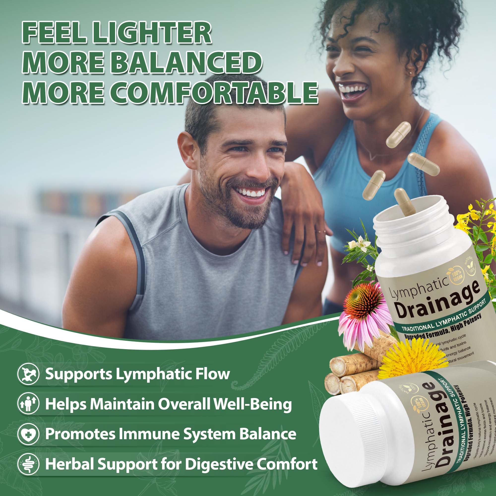 Lymphatic Drainage Capsules Natural Herbal Supplement for Immune Health & Fluid Balance, with Echinacea, Dandelion, and Burdock 60 Capsules Kaseano buy supplements canada
