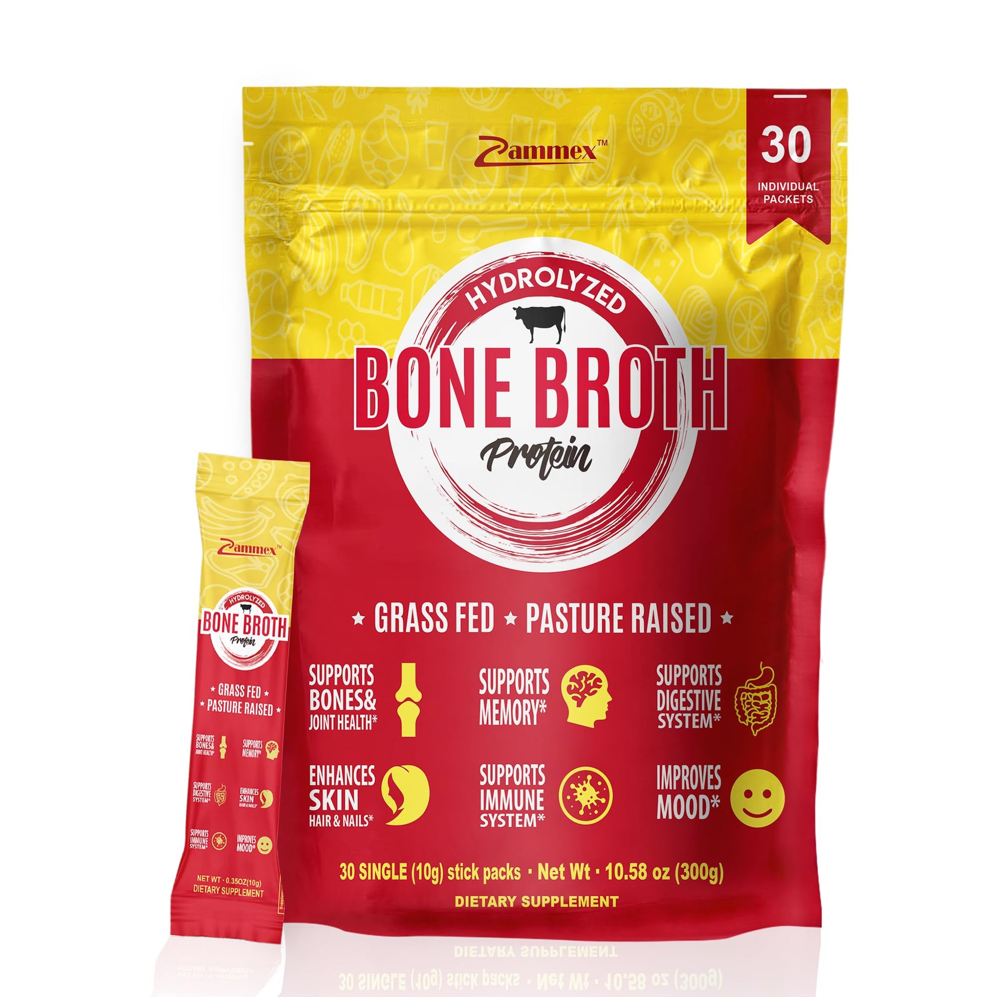 Zammex Bone Broth Packets-20g Collagen Protein-Beef Bone Broth Powder to Go-30 Travel Zammex buy supplements canada