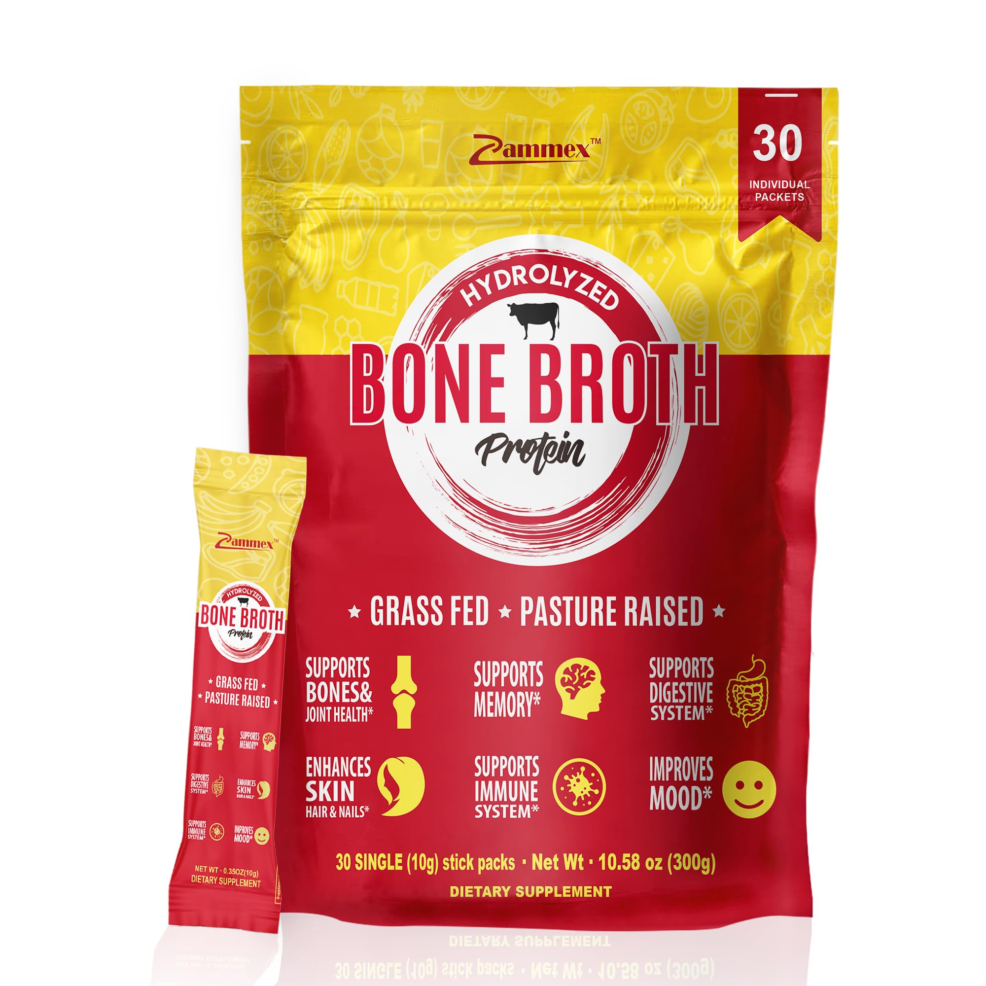 Zammex Bone Broth Packets-20g Collagen Protein-Beef Bone Broth Powder to Go-30 Travel Zammex buy supplements canada