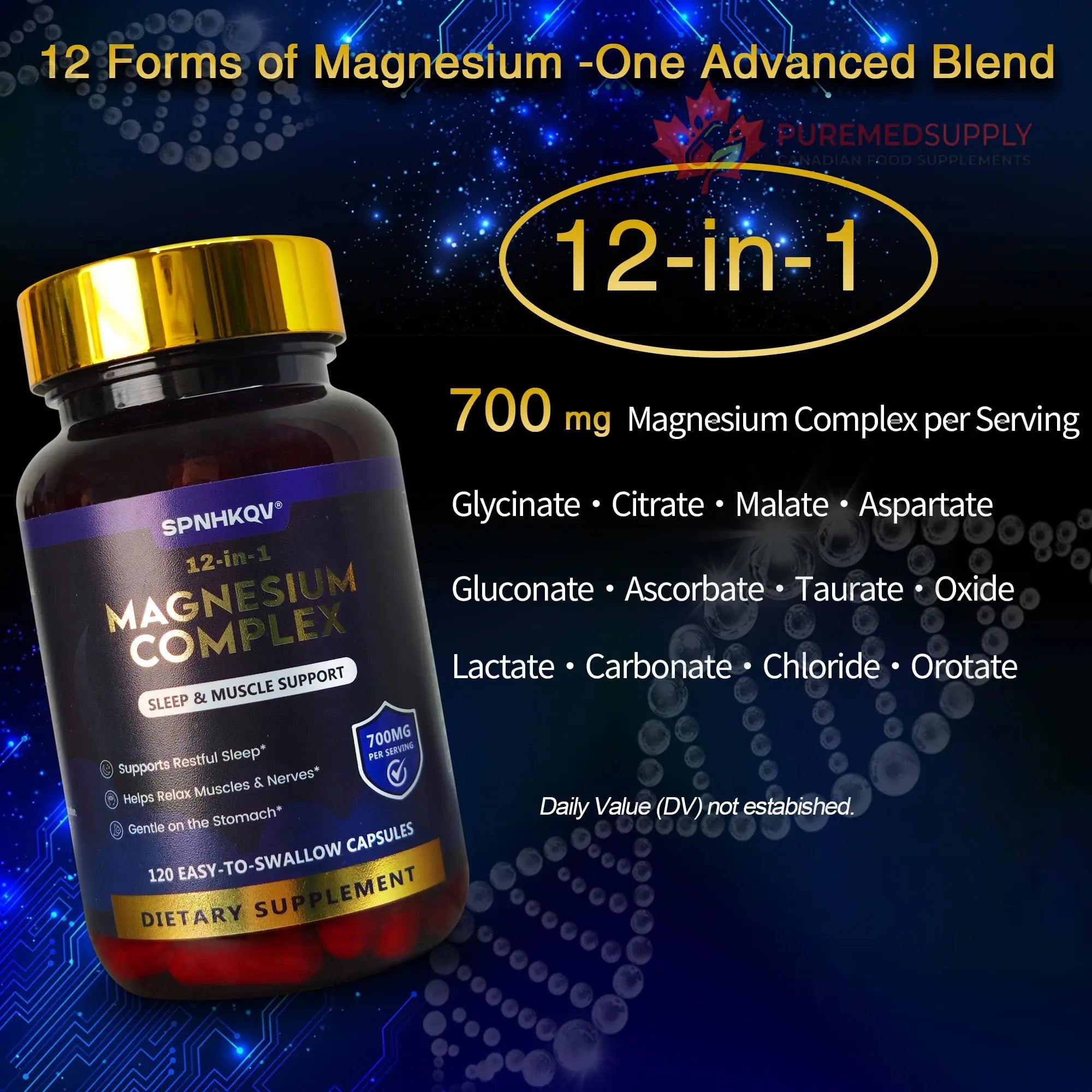SPNHKQV Magnesium 12-in-1 Complex Supplement – 700mg High Absorption Magnesium Glycinate Capsules for Women & Men – Muscle, Nerve & Sleep Support – 120 Vegan Capsules SPNHKOV buy supplements canada