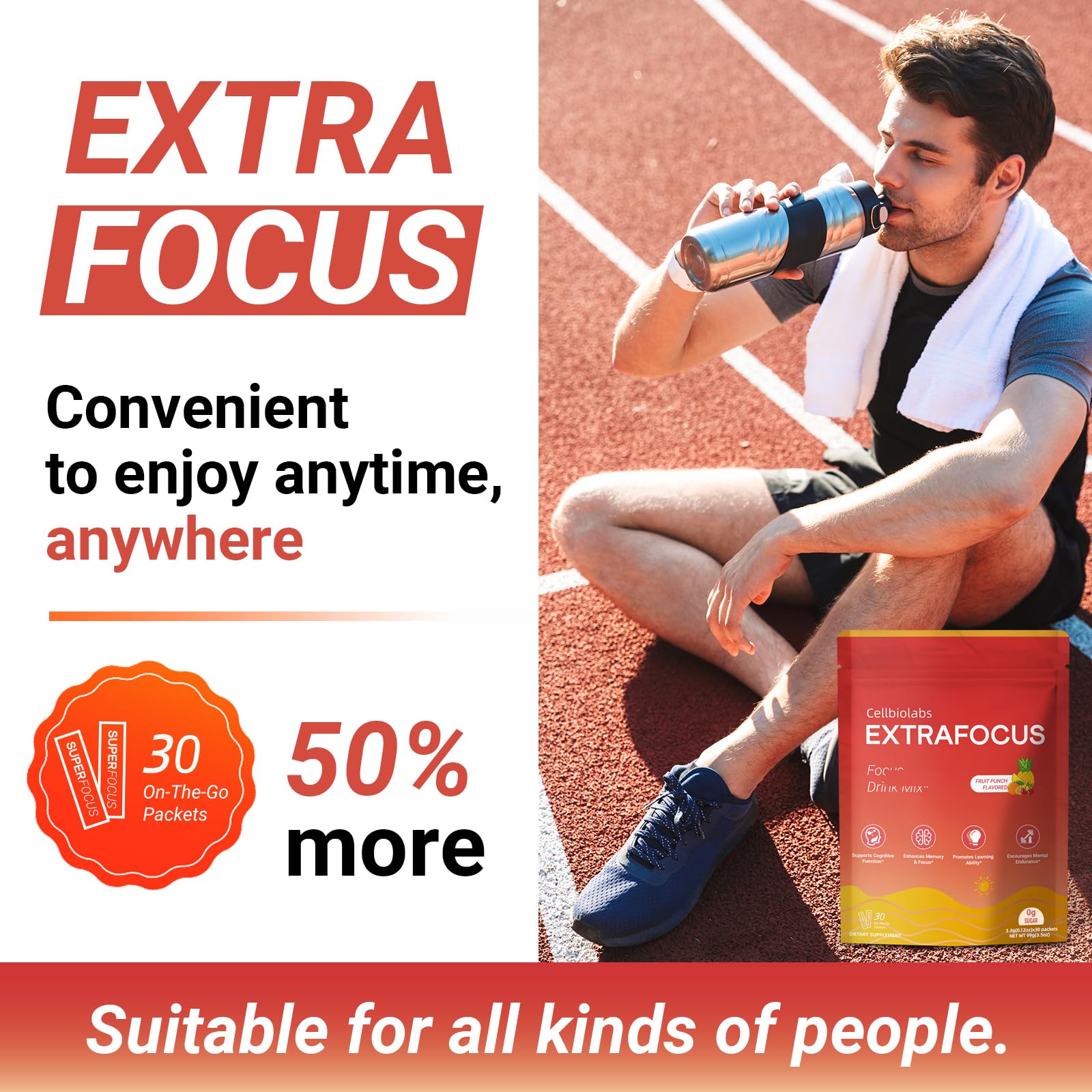 Nootropic Extra Focus Drink Mix, 30 Packs On-The-Go Sticks, Featuring Alpha-GPC, Lion's Mane & Rhodiola, Sugar-Free Packets Fruit Punch Clean Drink Mix Cellbiolabs buy supplements canada