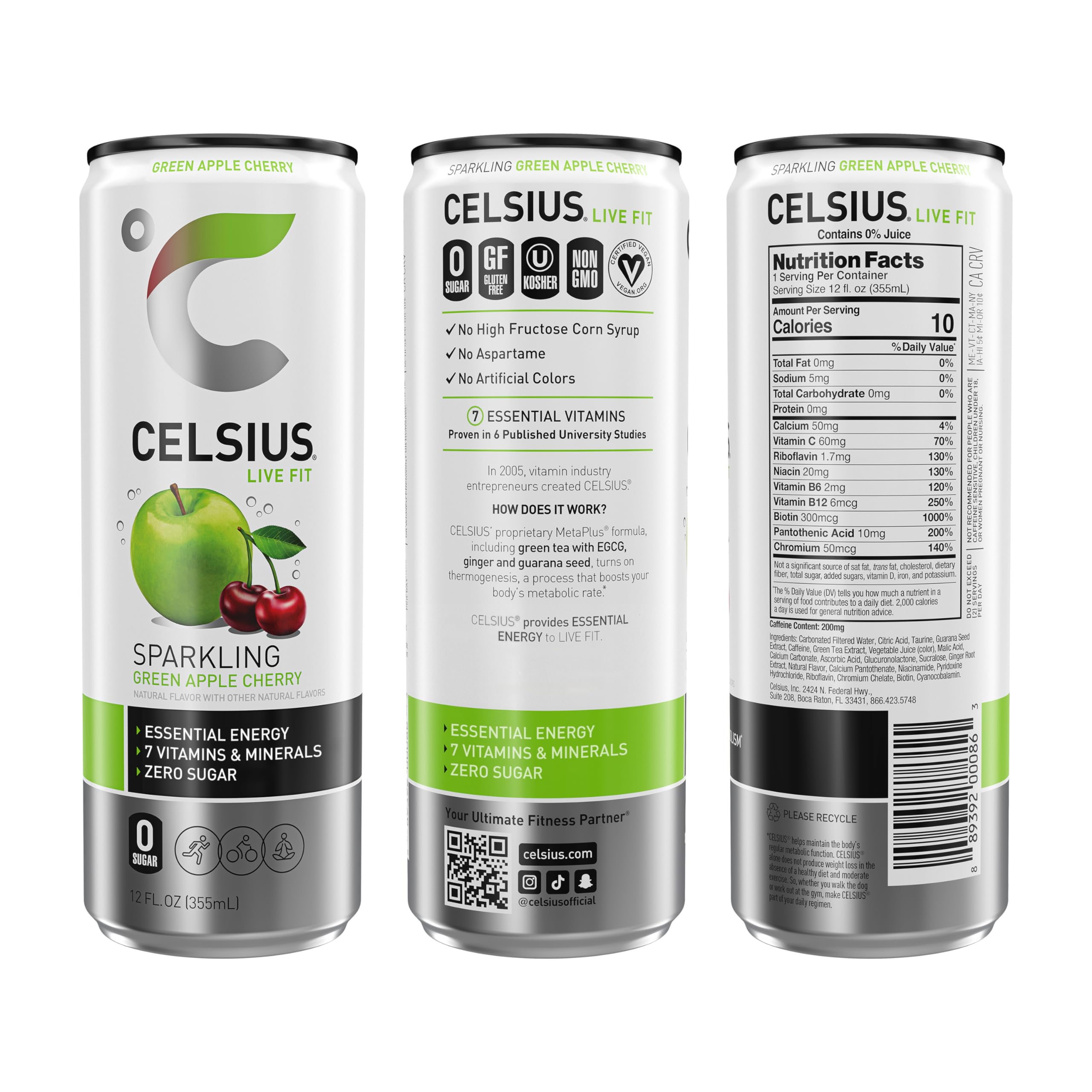 CELSIUS Sparkling Green Apple Cherry, Functional Essential Energy Drink, 12 Fl Oz CELSIUS buy supplements canada