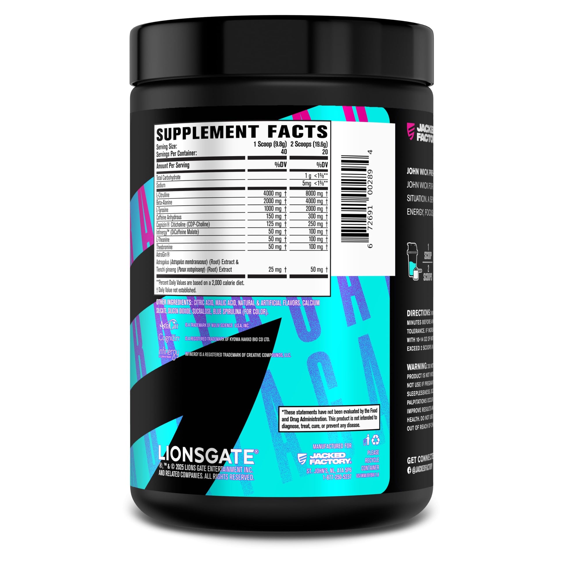 Jacked Factory X John Wick - Wick Mode Pre Workout Powder - Intense Energy, Battle-Ready Focus, Unstoppable Commitment, and Sheer Will Jacked Factory buy supplements canada