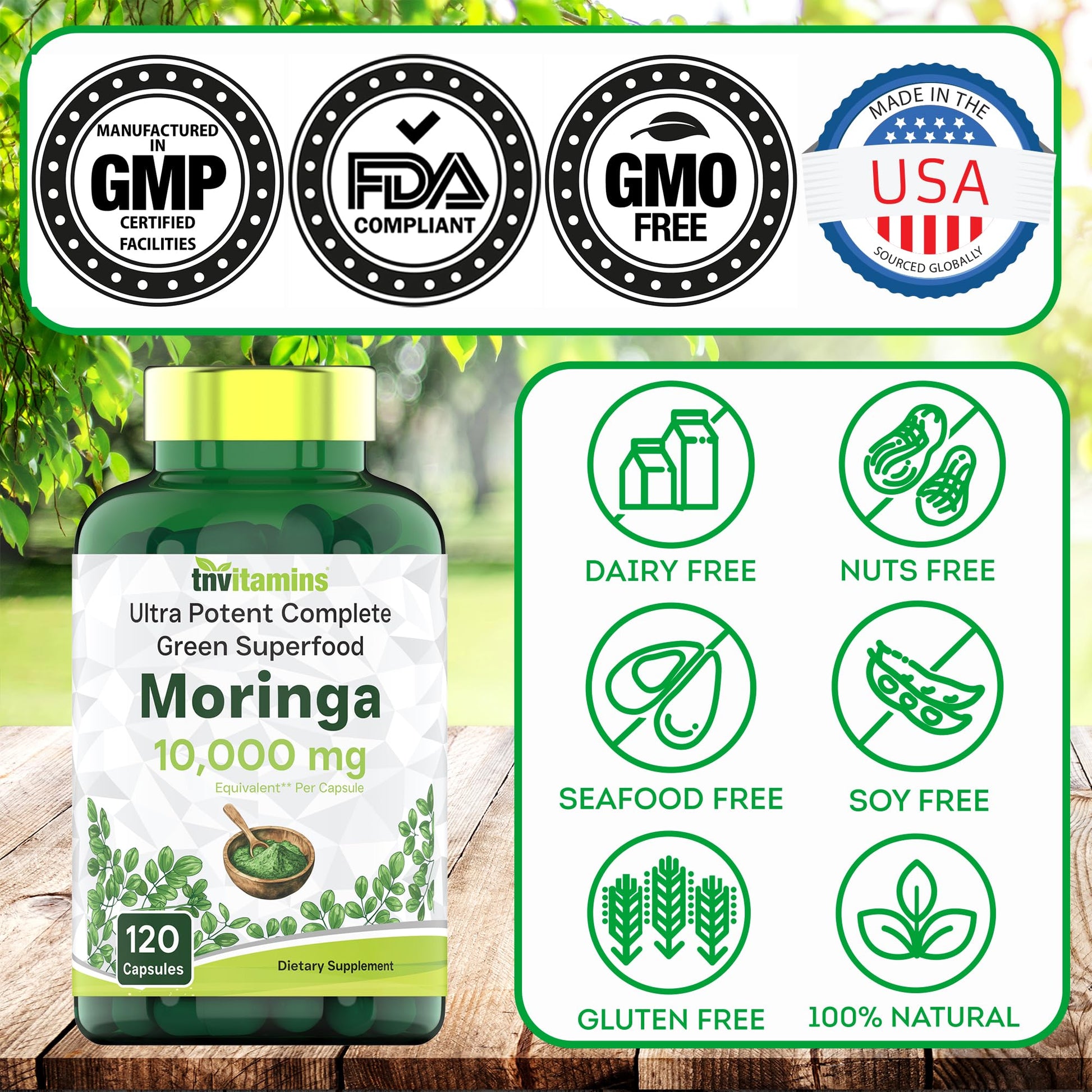 tnvitamins Moringa Capsules 10,000 mg - 120 Capsules | High Potency Moringa Leaf Extract Superfood Supplement for Energy tnvitamins buy supplements canada