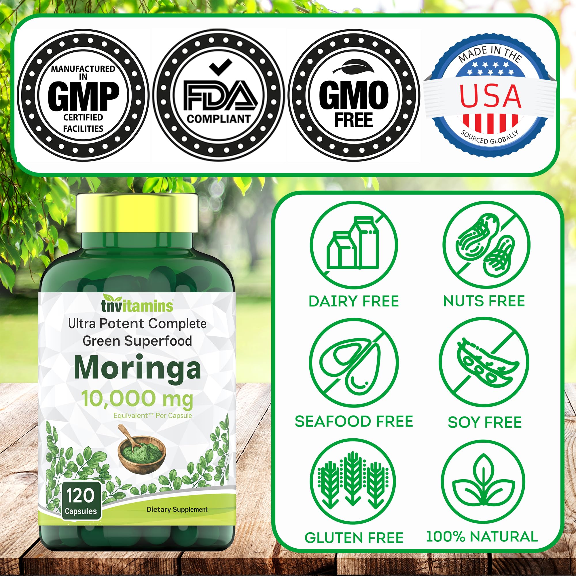 tnvitamins Moringa Capsules 10,000 mg - 120 Capsules | High Potency Moringa Leaf Extract Superfood Supplement for Energy tnvitamins buy supplements canada