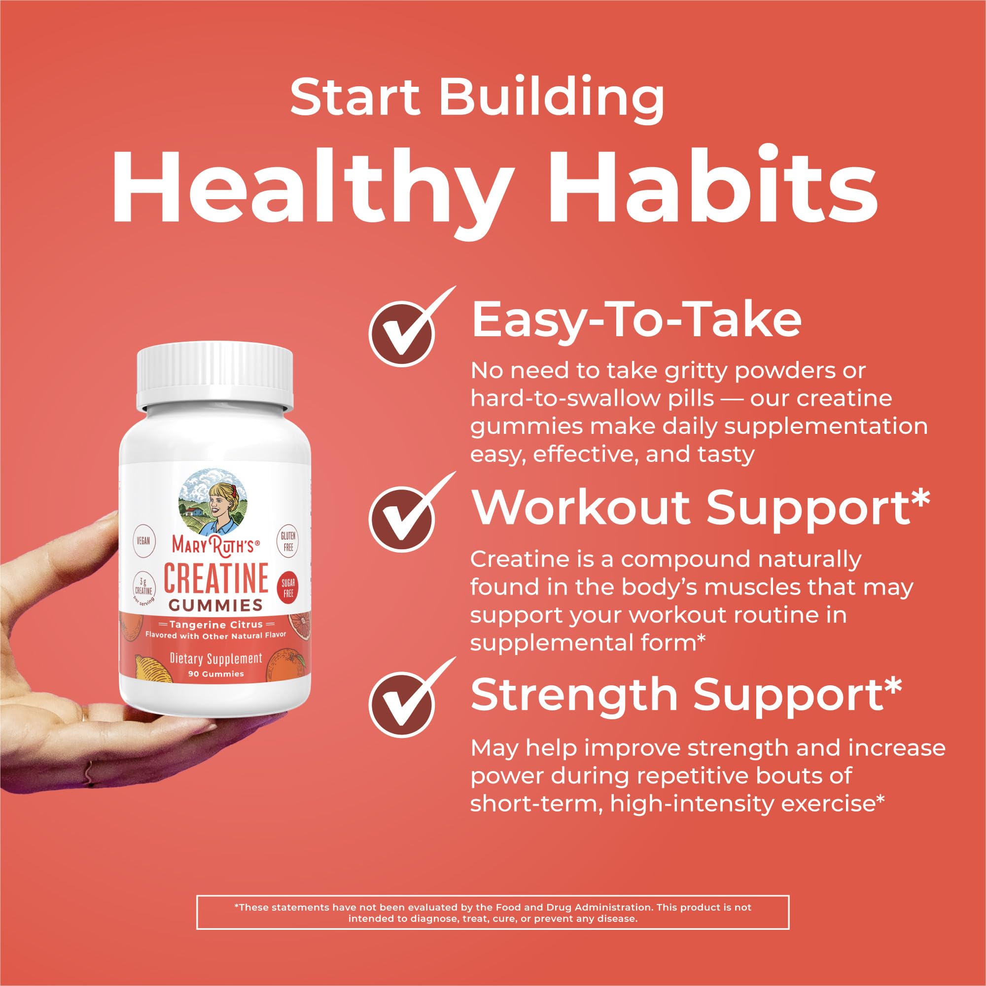MaryRuth's Creatine Gummies | Creatine Monohydrate Gummies | 3g Creatine Per Serving | Creatine for Women & Men | Tangerine Citrus Flavor | Exercise | Workout | Sugar Free | Vegan | 90 Count MARYRUTH'S buy supplements canada
