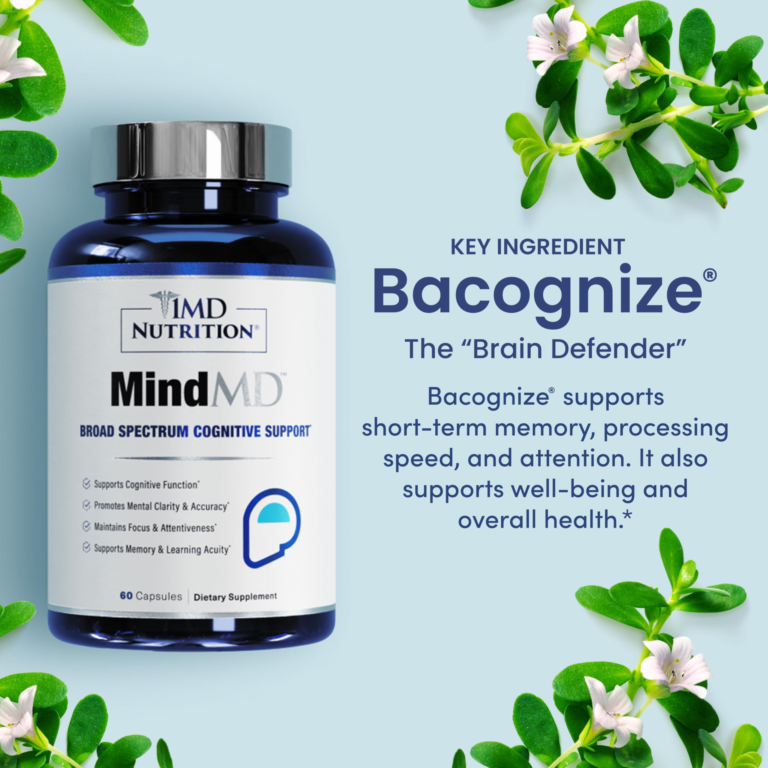 1MD Nutrition MindMD - Brain Supplement for Memory and Focus - Bacopa Monnieri for Nootropic Brain Support - Brain Health Supplement for Adults - with Vitamin B6 & Green Tea Extract - 60 Caps 1MD Nutrition buy supplements canada