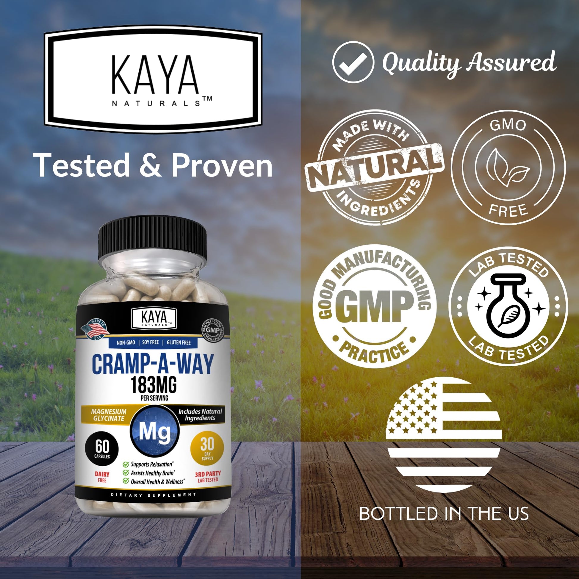 Kaya Naturals Cramp-A-Way Magnesium Glycinate 183mg (60 Count (Pack of 1) Kaya Naturals buy supplements canada