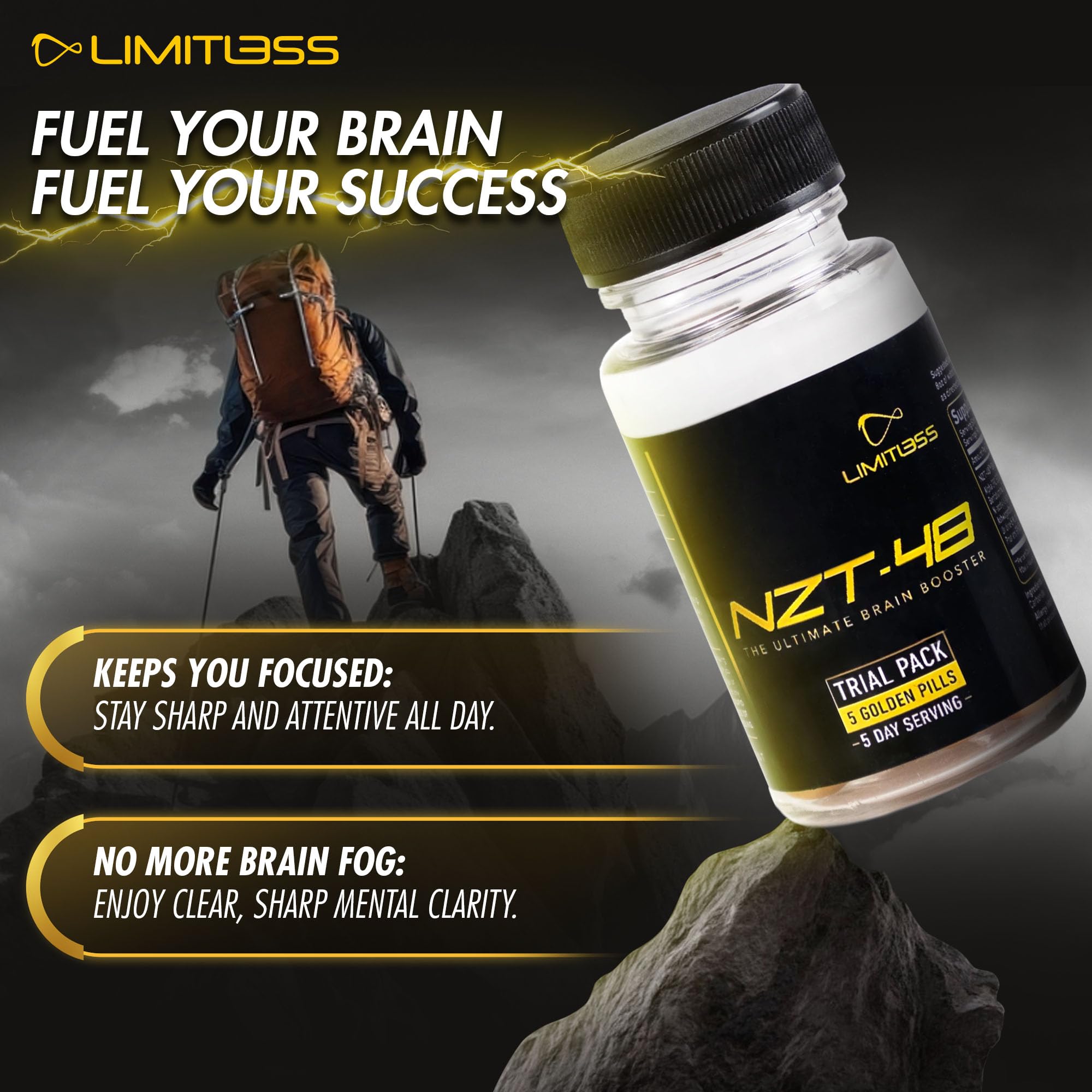 Nootropic Premium Brain Booster - Brain Supplement for Memory + Focus + Natural Energy - Caffeinated, Phosphatidylserine, Vitamins B6 B12-5ct Capsules - Travel Pack NZT-48 buy supplements canada