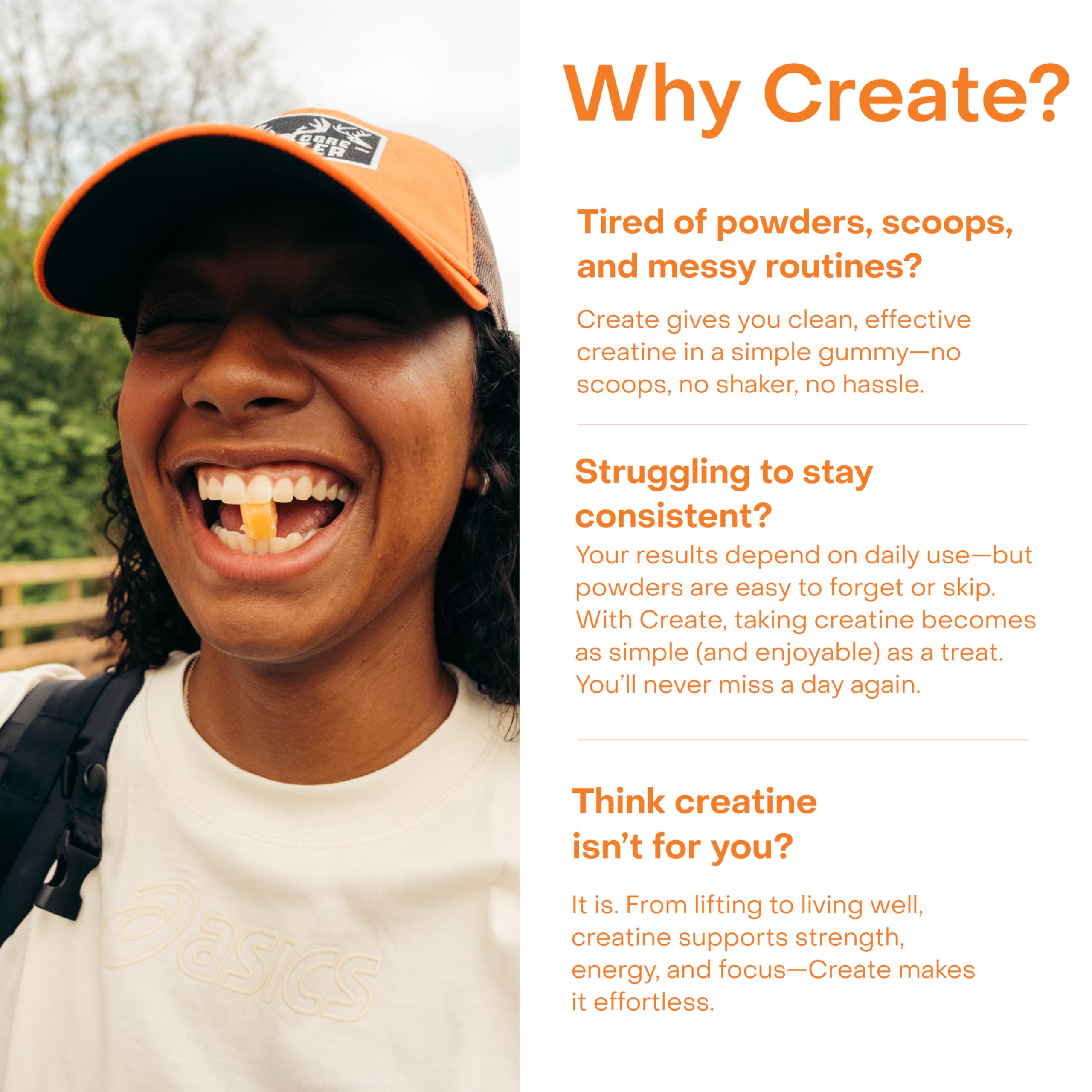 Create Creatine Monohydrate Gummies for Men & Women, Boost Focus, Strength, and Endurance, Anti-Melting Formula, Vegan, Gluten-Free, Non-GMO, 1.5g of Creatine per Gummy (Orange) Create buy supplements canada