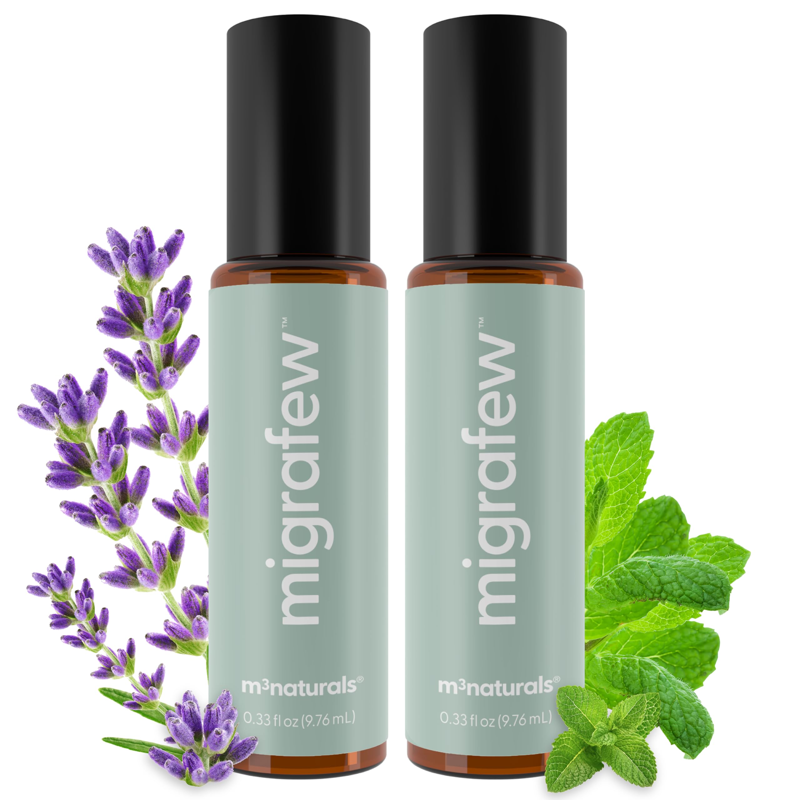 MigraFew Aromatherapy Migraine Roll On | Compact Headache Relief with Cooling Metal Roller for Head Tension and Pressure, Made with Peppermint, Spearmint and Lavender Essential Oils (Pack of 2) by M3 M3 Naturals buy supplements canada