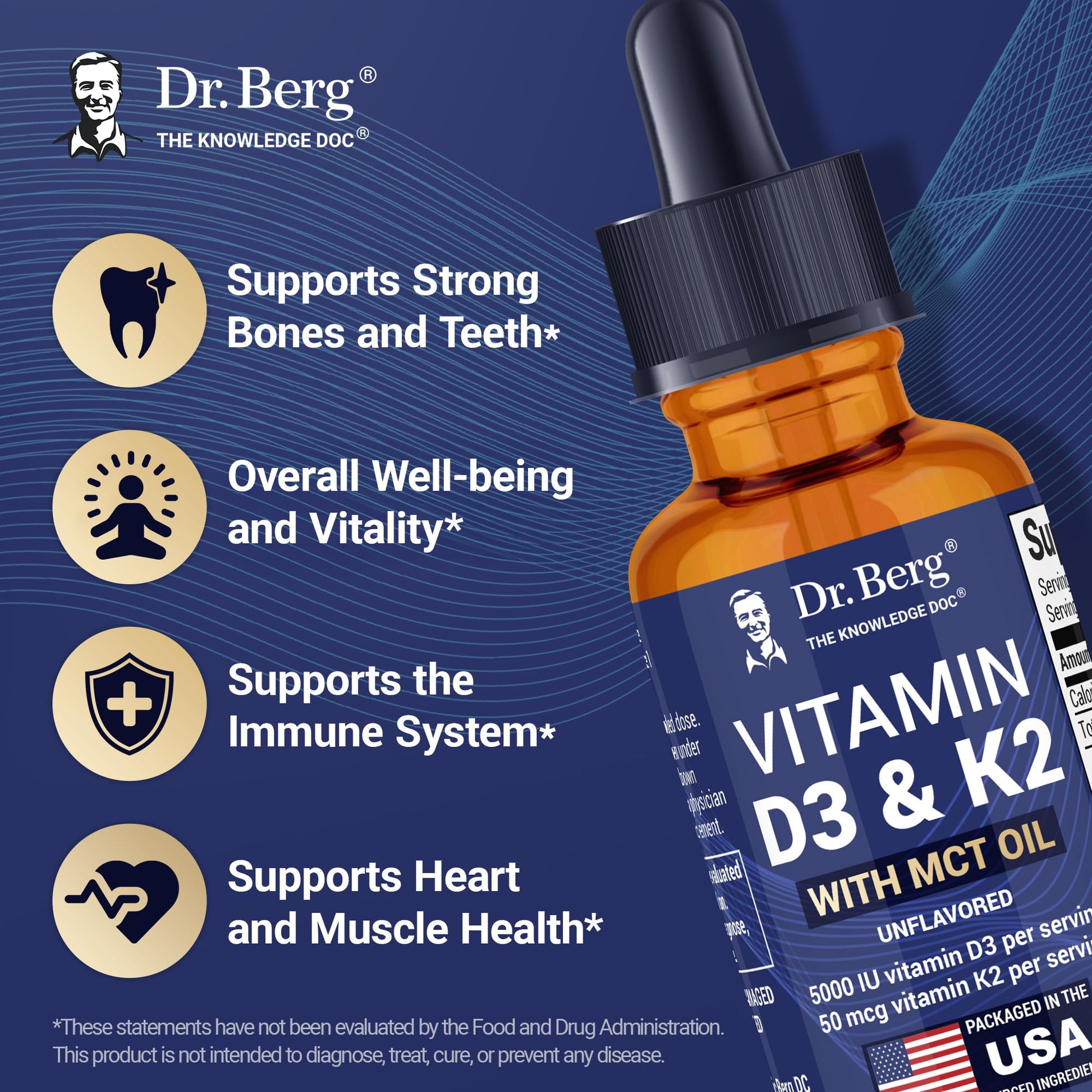 Dr. Berg Maximum Strength Vitamin D3 K2 Liquid Drops with MCT Oil – 5,000 IU Liquid Vitamin D3 with K2 – Supports Strong Bones, Heart, Energy, Immunity, and Overall Vitality* - Unflavored 1 Fl Oz Dr. Berg Nutritionals buy supplements canada