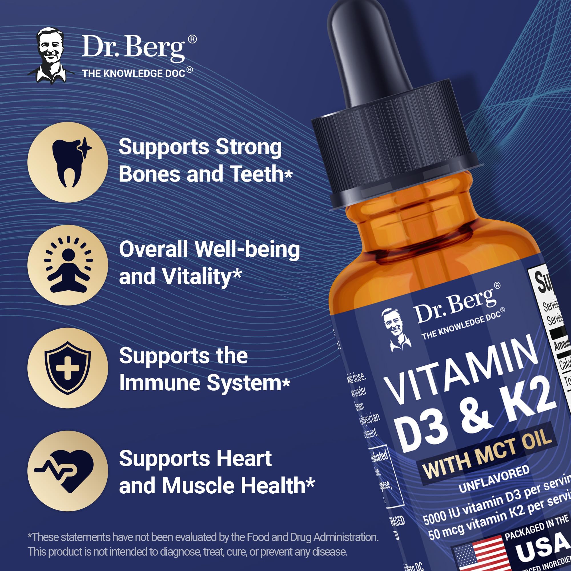 Dr. Berg Maximum Strength Vitamin D3 K2 Liquid Drops with MCT Oil – 5,000 IU Liquid Vitamin D3 with K2 – Supports Strong Bones, Heart, Energy, Immunity, and Overall Vitality* - Unflavored 1 Fl Oz Dr. Berg Nutritionals buy supplements canada