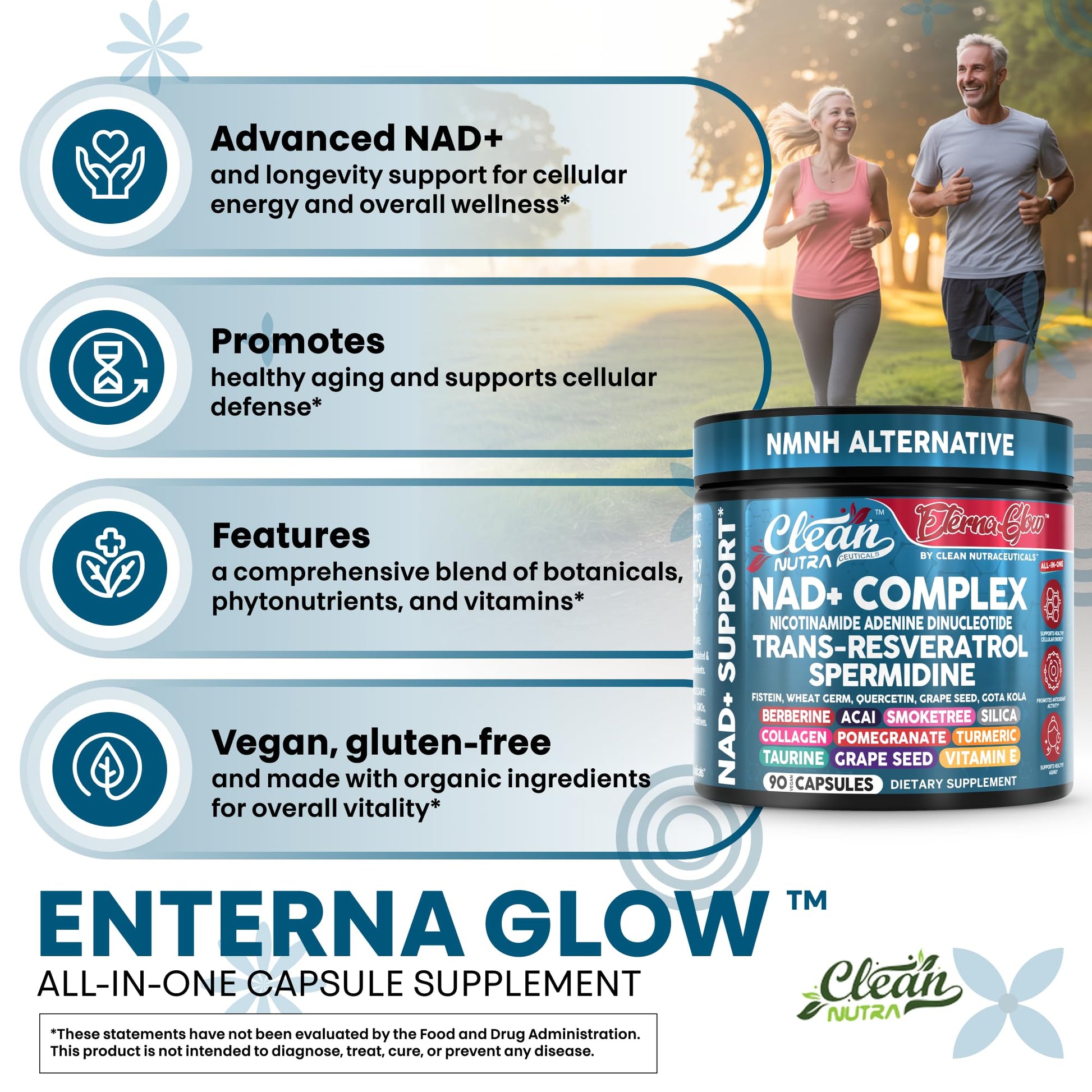 Clean NAD Supplement Resveratrol Liposomal NAD+ Spermidine Fisetin Wheat Germ Quercetin Grape Seed Extract Gotu Kola Berberine Astaxanthin Peptides for Women Energy 90 Capsules Clean Nutraceuticals buy supplements canada