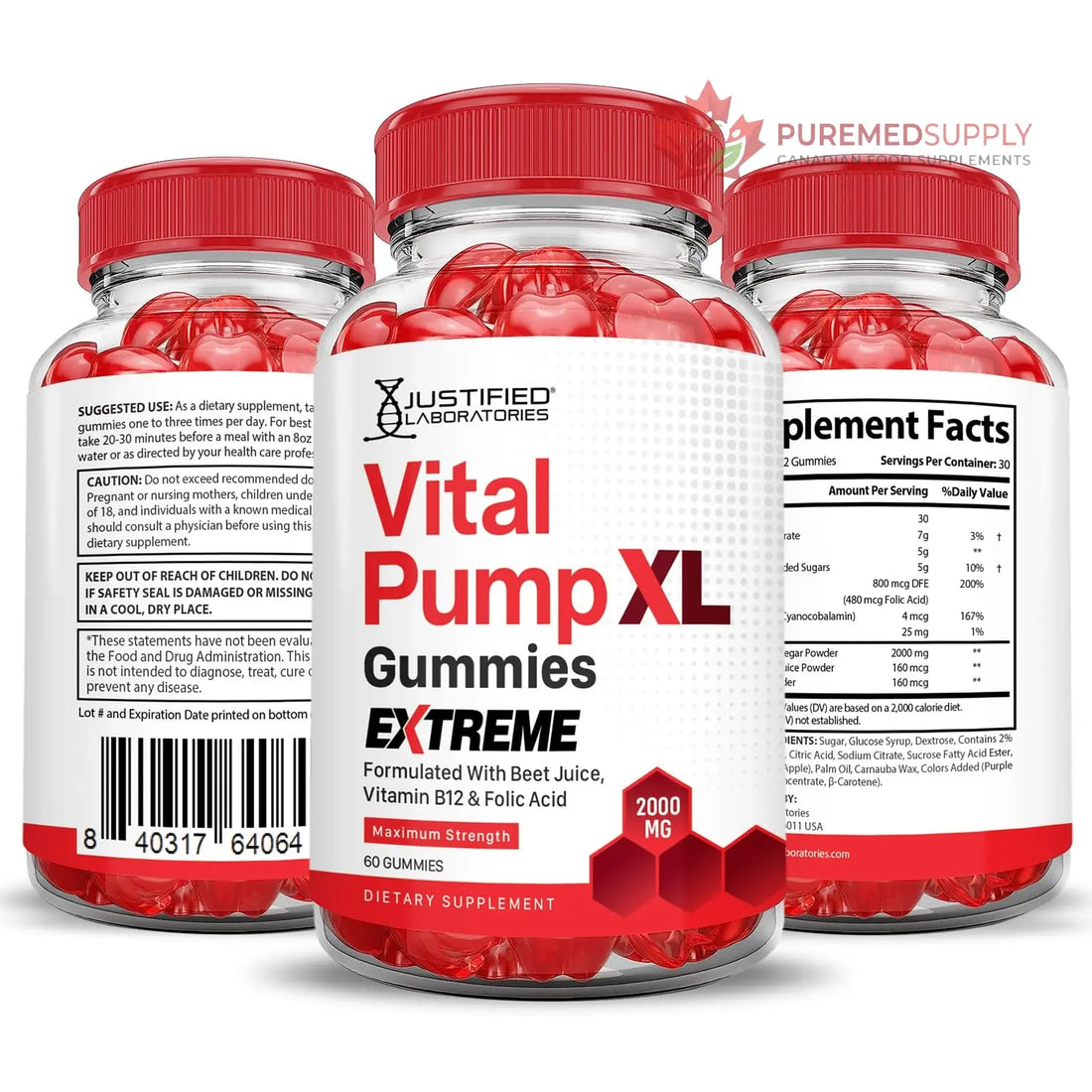 Justified Laboratories (5 Pack) Vital Pump XL Extreme 2000MG Performance Gummies Vital PumpXL Advanced Formula Formulated with Beet Juice ACV Pomegranate Powder B12 Vegan Non GMO 300 Gummys Justified Laboratories buy supplements canada