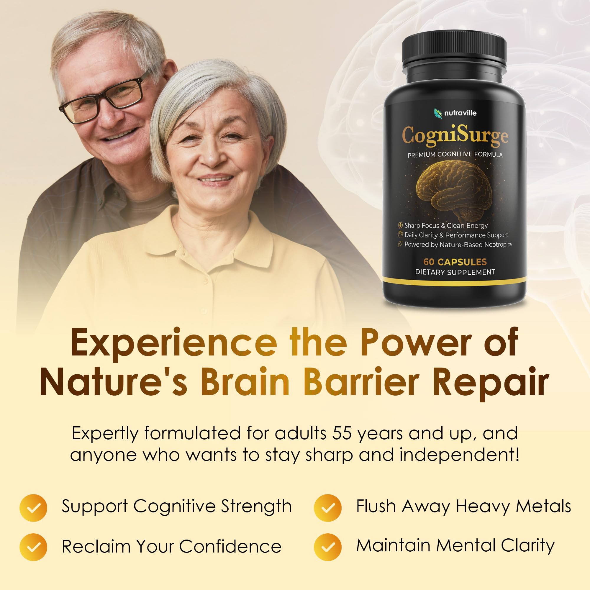 Nutraville CogniSurge Nootropics Brain Support Supplement for Memory and Focus - Nature-Powered Lion's Mane Supplement Capsules with Shilajit - No Caffeine or Stimulants - 30 Servings Nutraville buy supplements canada