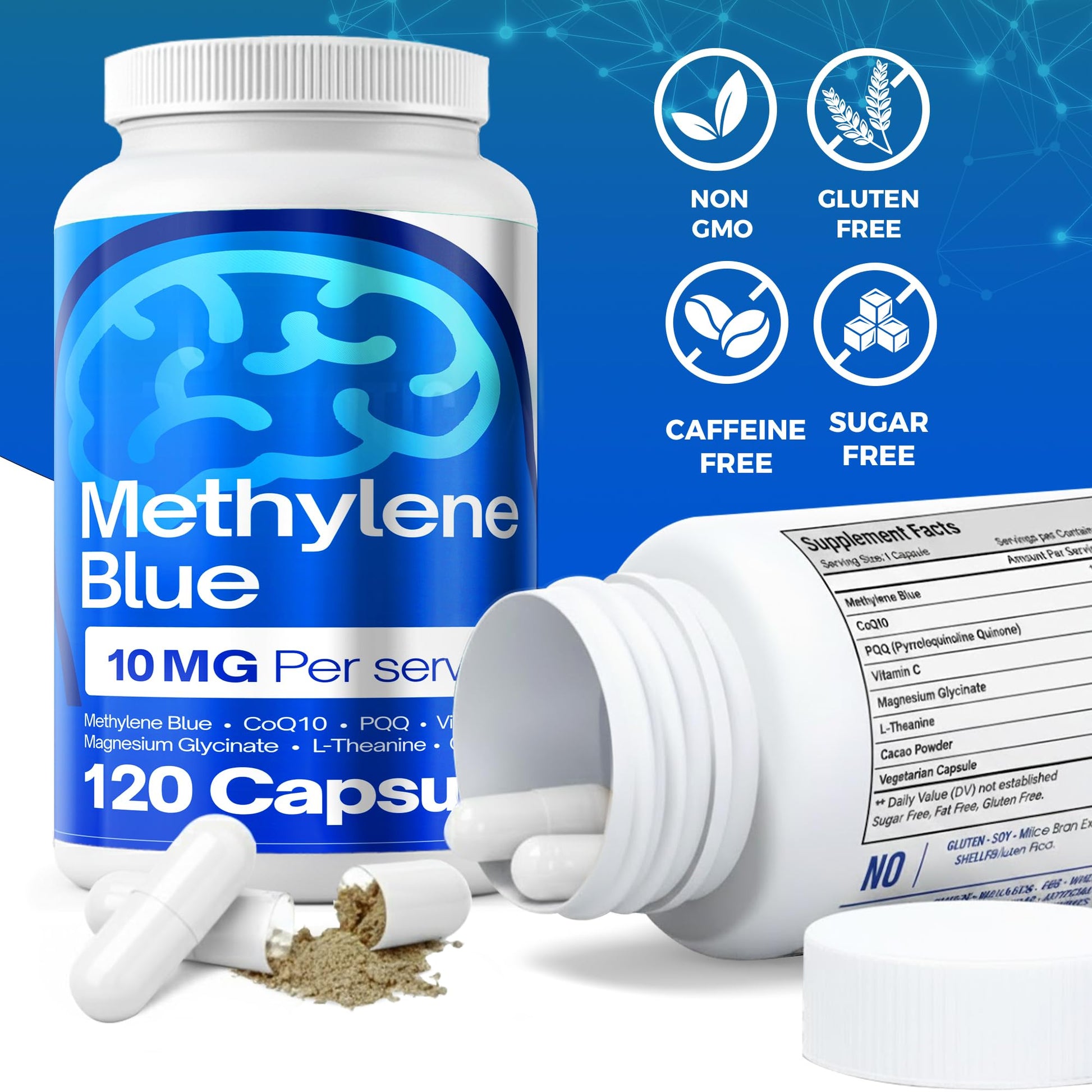 FitVitality Methylene Blue Capsules – Formulate CoQ10, PQQ, Vitamin C, L-Theanine, Cacao – 120 Vegan Capsules per Bottle – No Flavor, Easy Daily Use FitVitality buy supplements canada