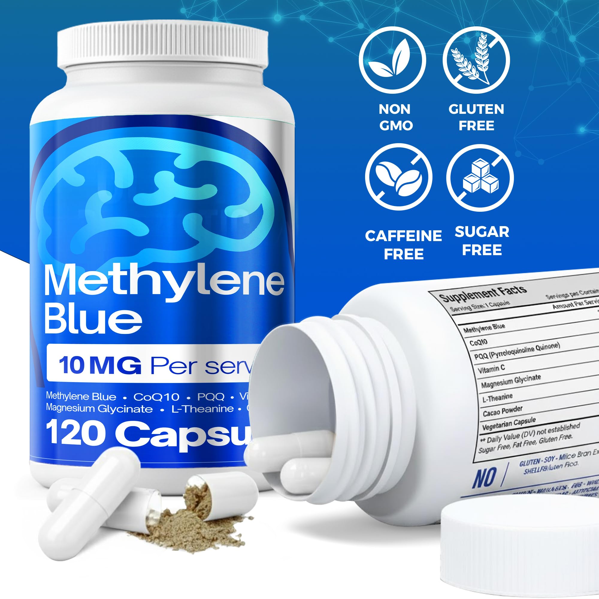 FitVitality Methylene Blue Capsules – Formulate CoQ10, PQQ, Vitamin C, L-Theanine, Cacao – 120 Vegan Capsules per Bottle – No Flavor, Easy Daily Use FitVitality buy supplements canada