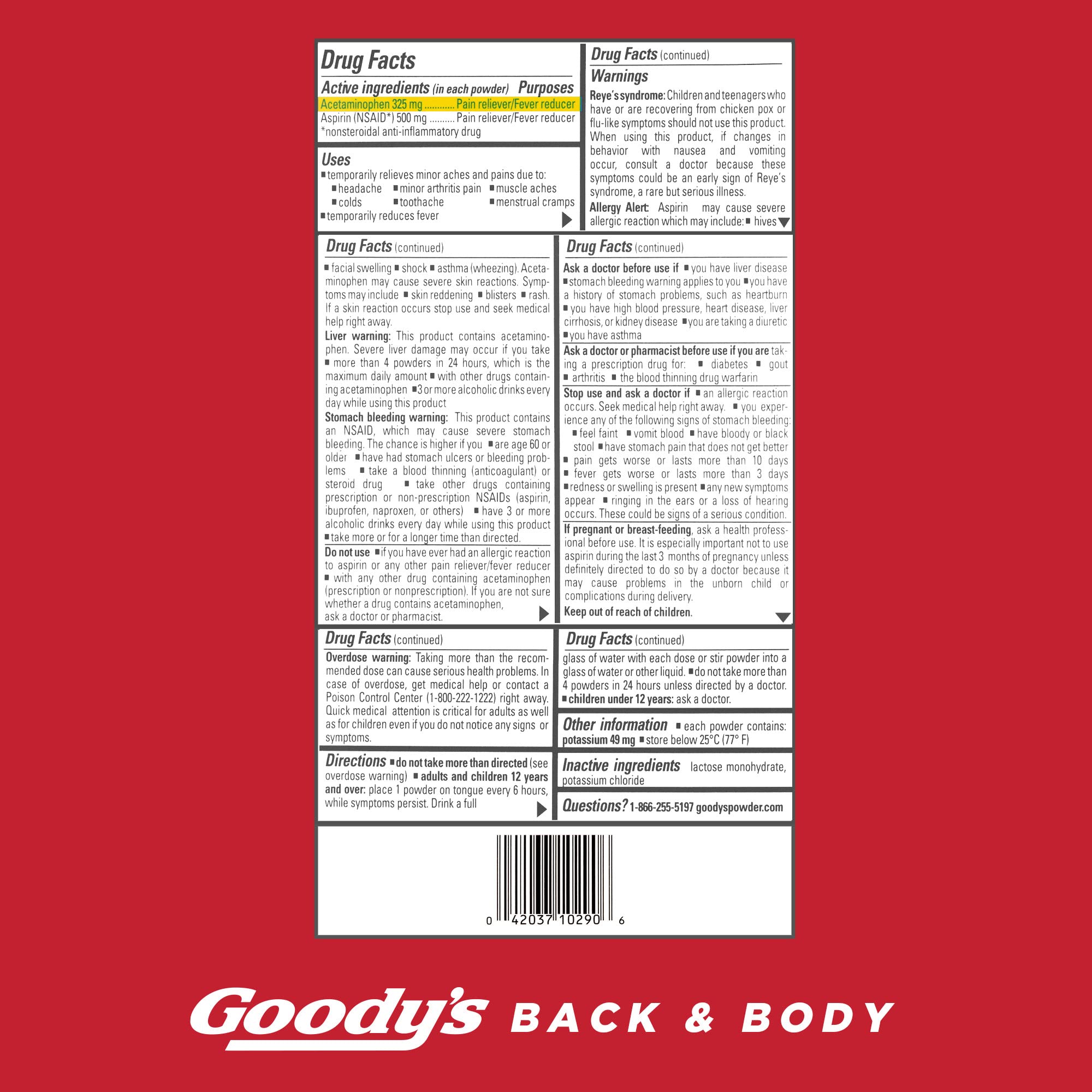 Goody's Body Ache & Back Pain Relief Powder, Dual Action with Acetaminophen & Aspirin, Caffeine-Free, 6 Count, Pack of 12 Goody's buy supplements canada