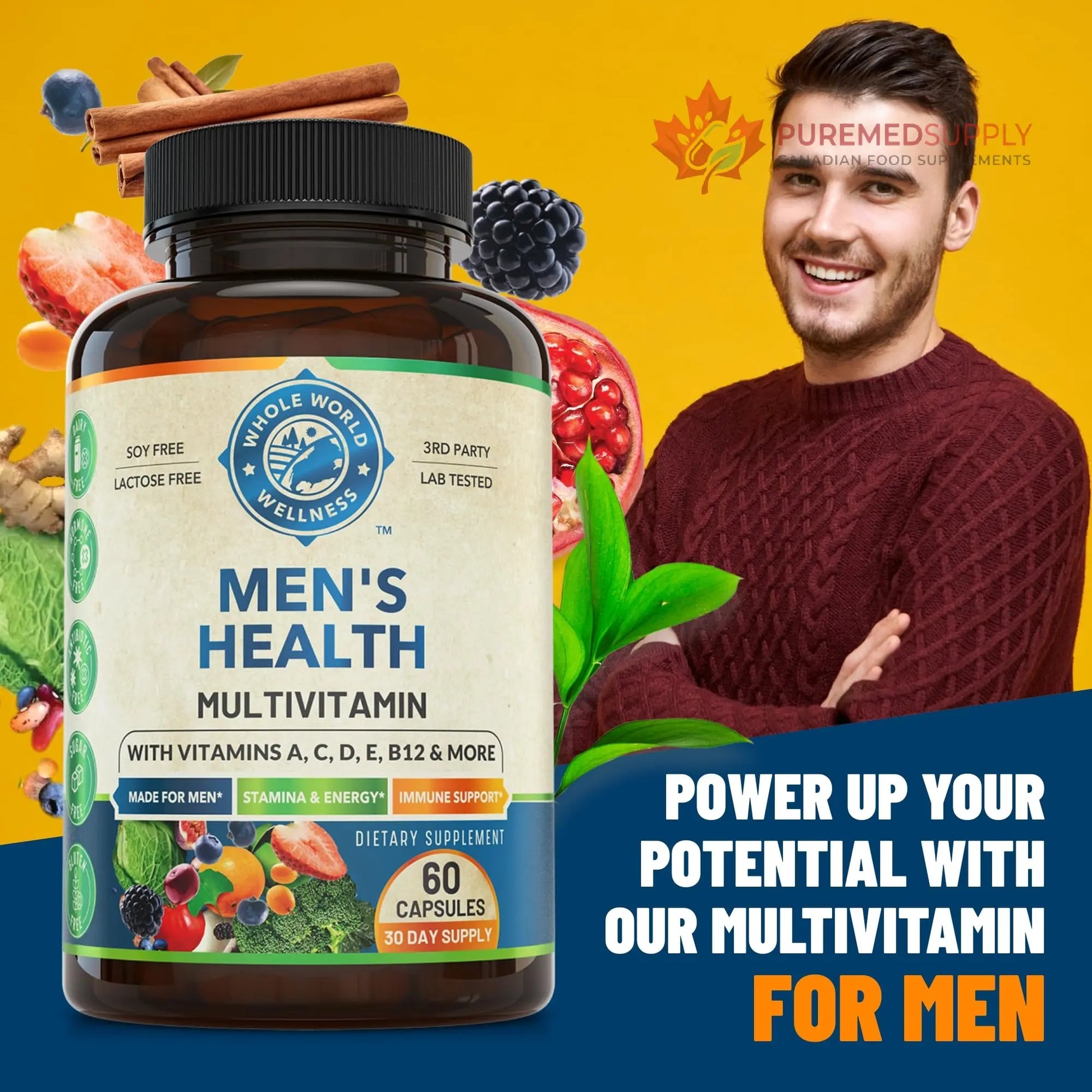 Womens Daily Multivitamins & Mens Daily Multivitamins Bundle (One Bottle Each) - Supports Holistic Wellness, Including Energy & Focus. Multivitamin & Multimineral Blend. Made in The USA. WHOLE WORLD WELLNESS buy supplements canada