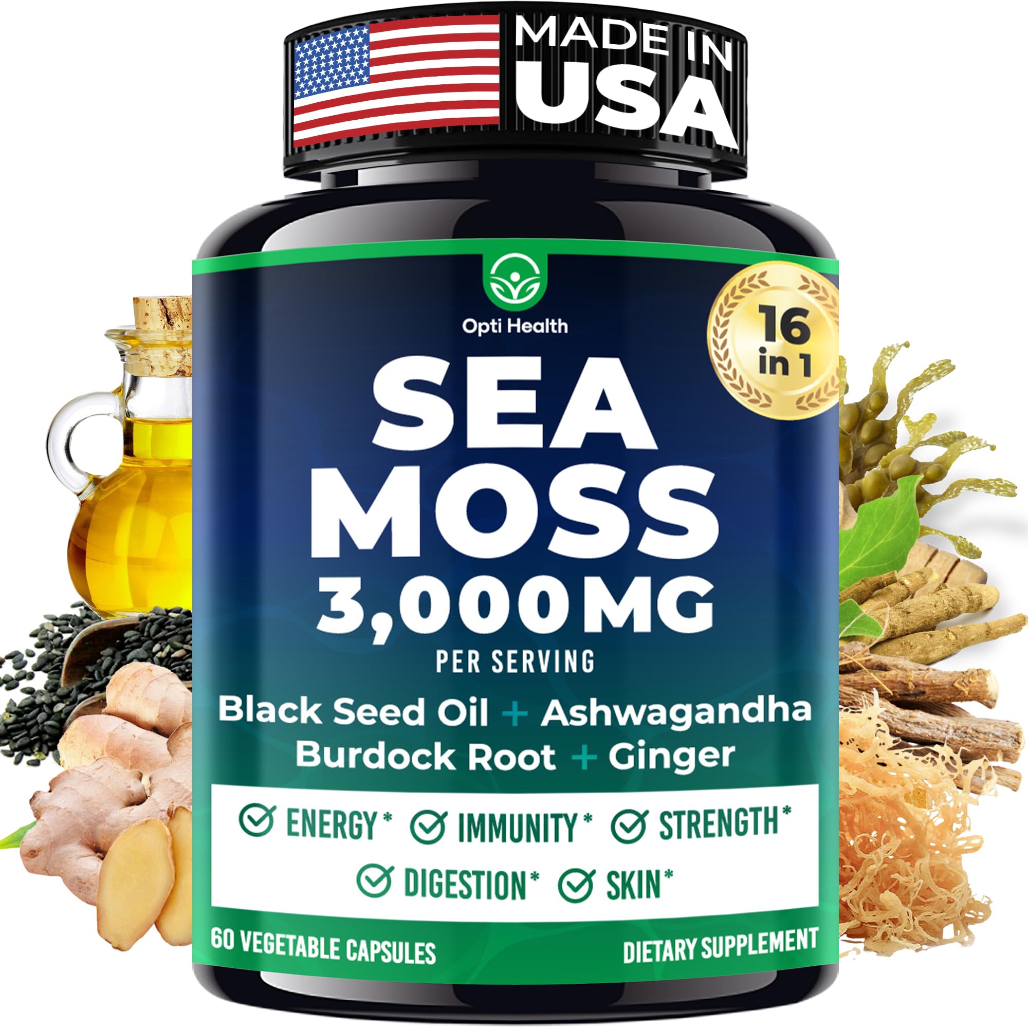 Sea Moss Black Seed Oil Ashwagandha Ginger - Advanced Irish Sea Moss Capsules All in One Supplement with Seamoss Black Seed Oil Ashwagandha Burdock Root Bladderwrack - Pills for Energy, Immune, Gut Opti Health buy supplements canada
