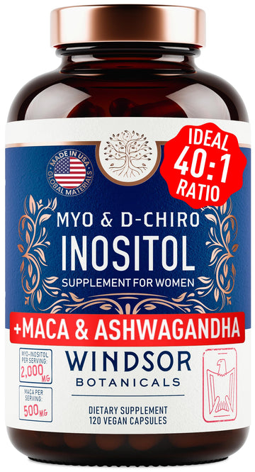 Myo-Inositol & D-Chiro Inositol 40:1 Ratio 2,000 mg - PCOS Supplements with Maca Root & Ashwagandha - Ovarian Health Support Vitamins - Hormone & Fertility Supplements for Women - 120 Vegan Caps WINDSOR BOTANICALS buy supplements canada