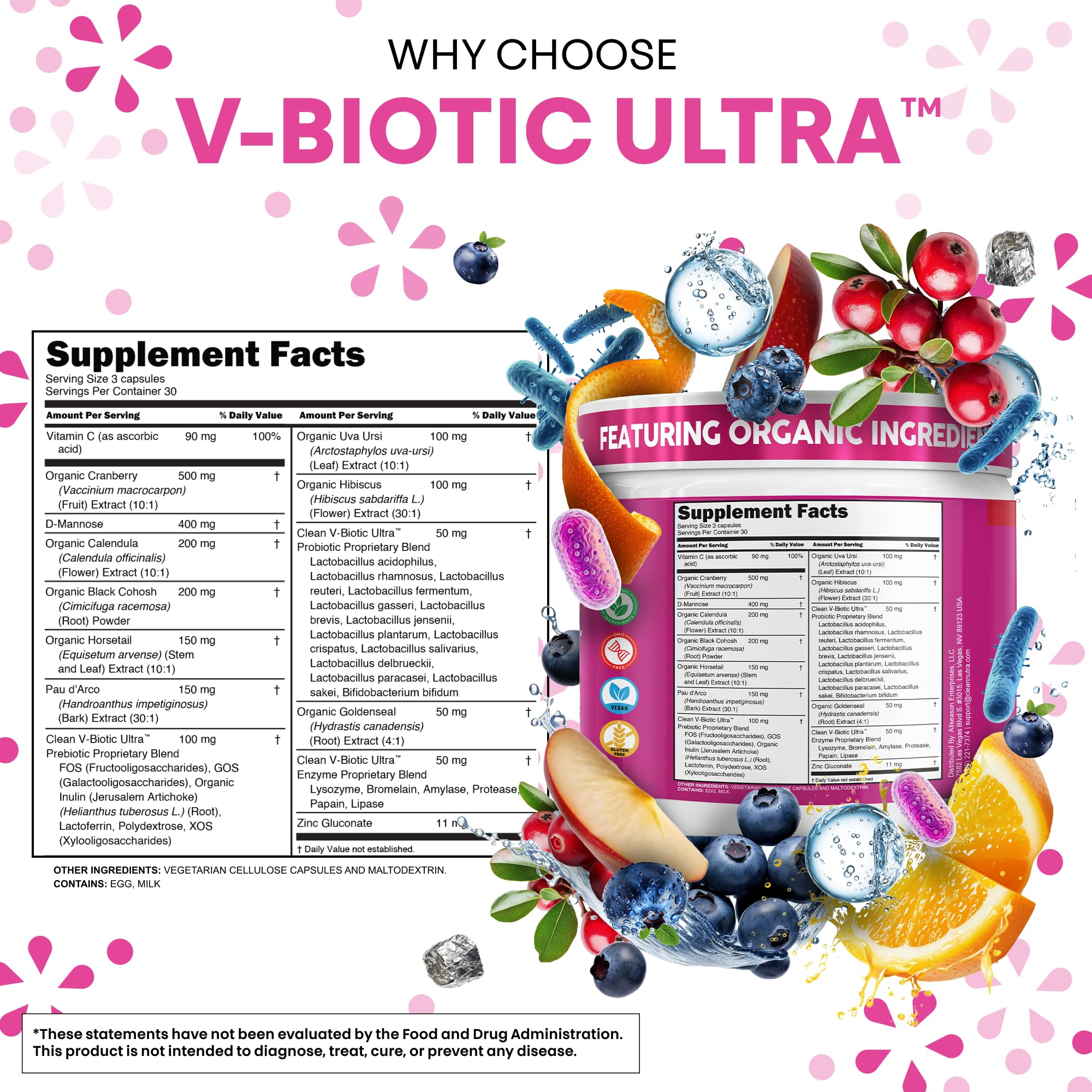 Clean Nutra Vaginal Probiotics for Women + Prebiotics Digestive Enzymes Bromelain Cranberry D Mannose Horsetail Black Cohosh Artichoke Hibiscus Flowers Probiotic for Digestive Health 90 Vegan Capsules Clean Nutraceuticals buy supplements canada