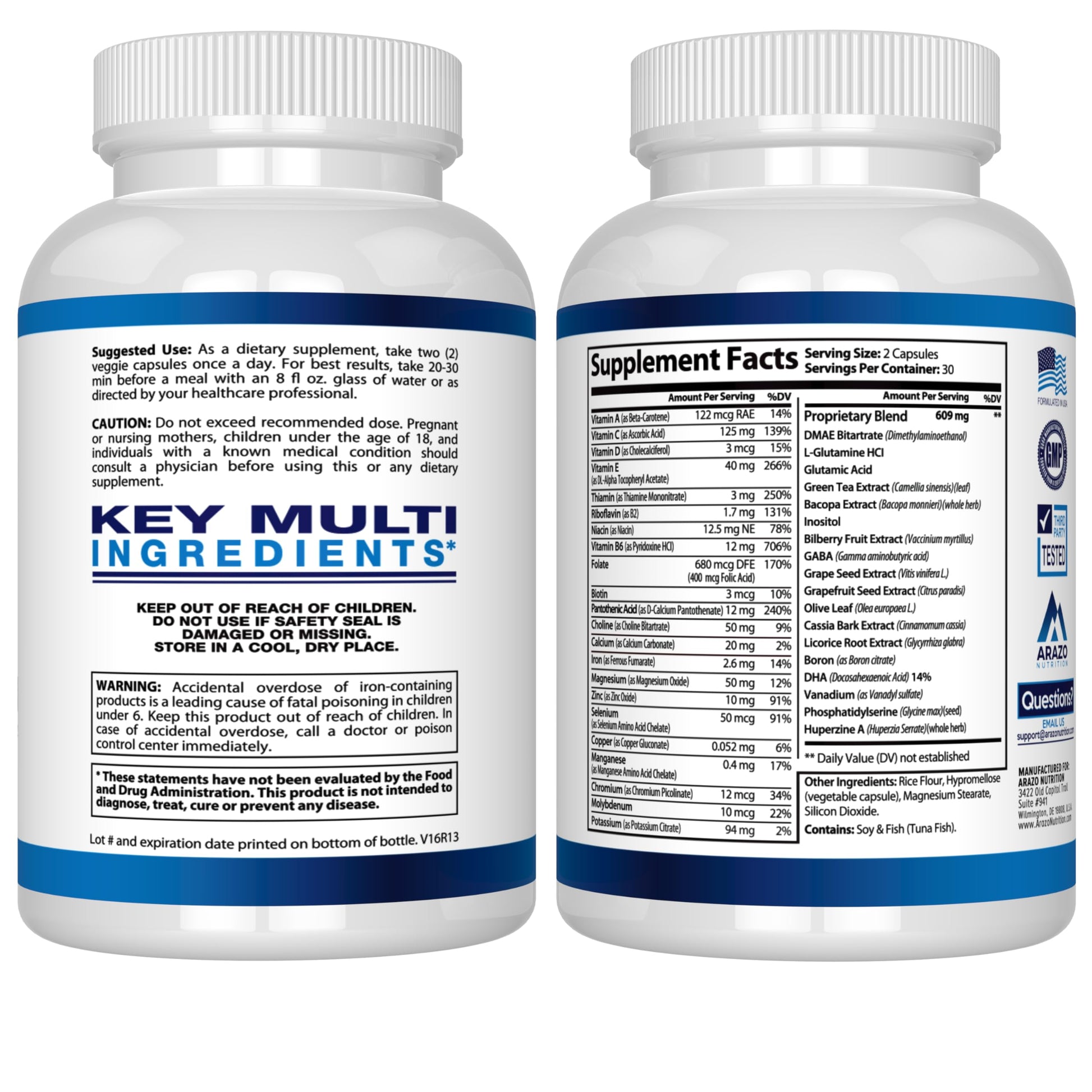 Arazo Nutrition Premium Brain Function Supplement – Memory, Focus, Clarity – Nootropic Booster with DMAE, Bacopa Monnieri, L-Glutamine, Multi Vitamins, Multi Minerals Arazo Nutrition buy supplements canada