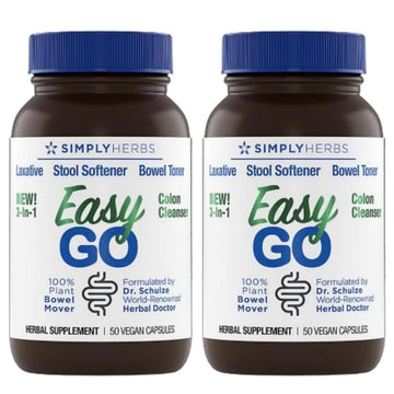 Simply Herbs Easy Go Bowel Mover - Adult Cleansing Supplement for Colon Health Support - Bowel Movement Aid - Stool Softener - Daily-Use Laxative - Plant-Based Ingredients - Vegan - 100 Count (2 Pack) Dr. Schulze's buy supplements canada