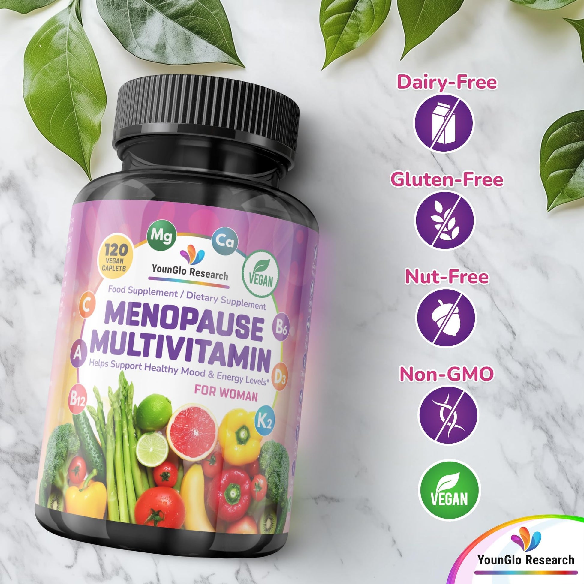 YounGlo Research Menopause Supplement - 120 Vegan Caplets - Menopause & Perimenopause Relief Support - Food and Dietary Vitamins - Multivitamin for Women YounGlo Research buy supplements canada