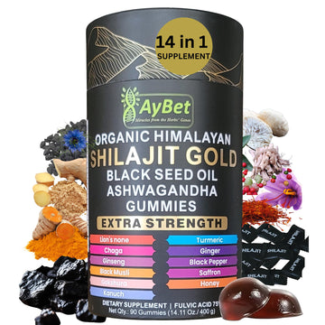 AyBet Organic Himalayan Shilajit Gold Gummies for Men and Women, Black Seed Oil, Ashwagandha, Ginseng, Turmeric, Gokshura, Lion's None, Lab Tested,%75 Fulvic Acid, No Sugar Added, Halal, 90Gummy AyBet buy supplements canada