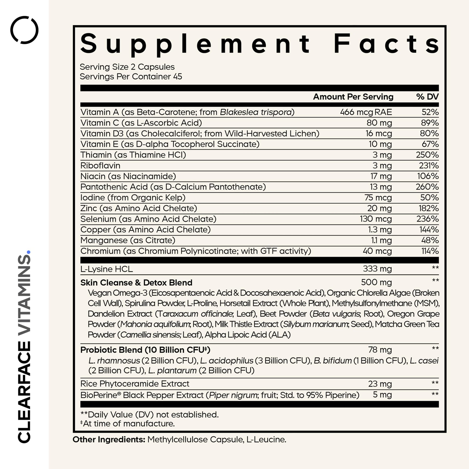 Codeage Clearface Pantothenic Acid, Niacin Supplement, Vitamins A, C, D3, E, Probiotics, Zinc, Riboflavin, Thiamin, L-Lysine HCL & Omega-3, Niacinamide, Skin Botanical Blend - Non-GMO - 90 Capsules Codeage buy supplements canada